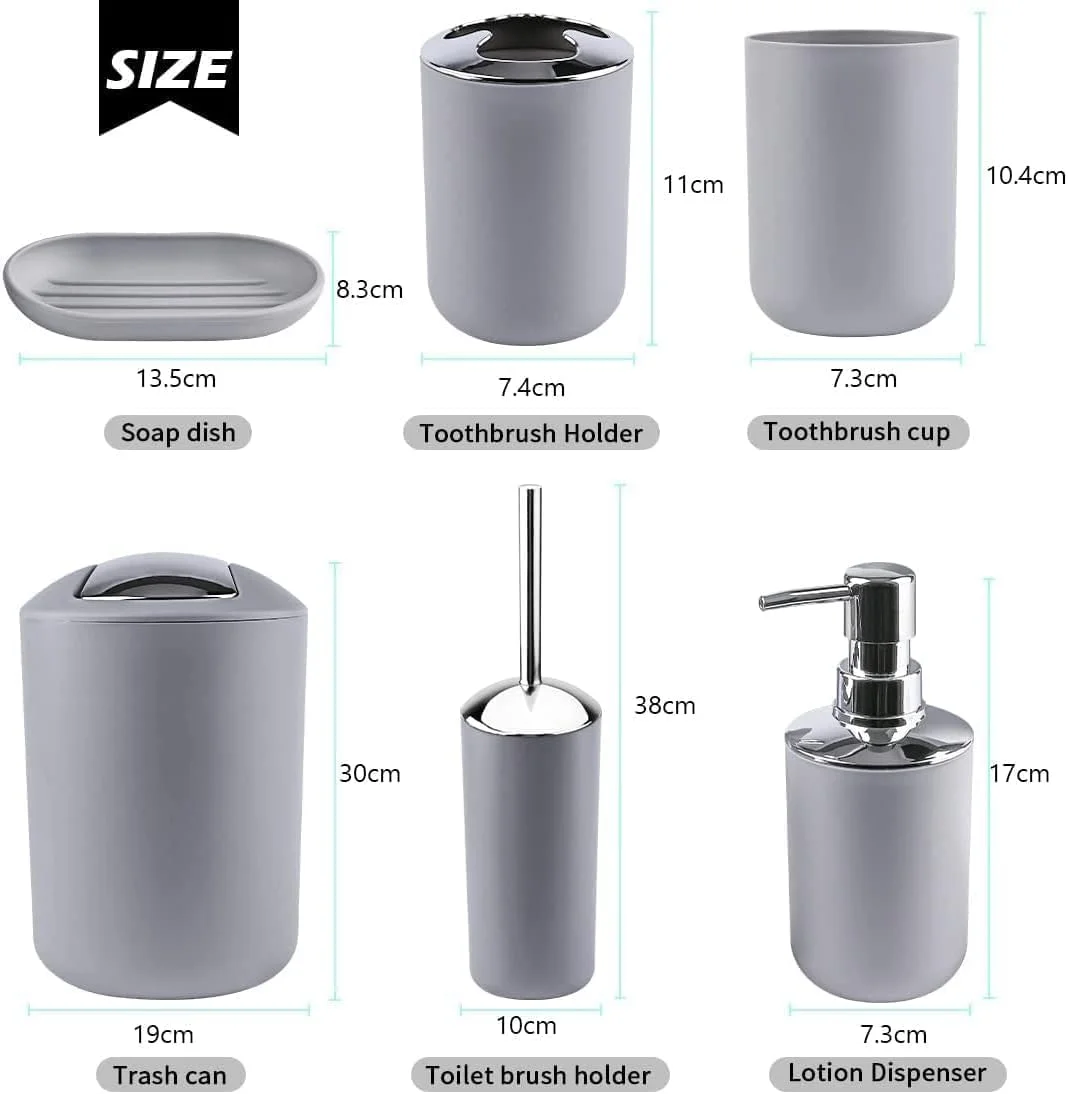 ست لوازم جانبی حمام، کیت حمام خاکستری ممتاز با لوازم جانبی هماهنگ، ست کامل حمام برای دکوراسیون مدرن منزل و طراحی رویه کابینت حمام
