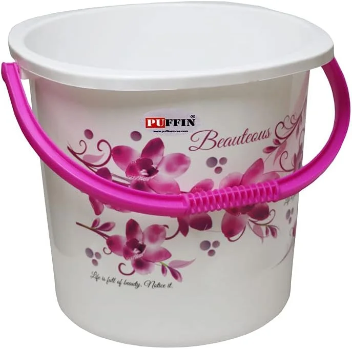 ست سطل حمام ۳ تکه طرح گل AOOMI شامل سطل ۲۵ لیتری + لیوان ۱.۵ لیتری + چهارپایه چند رنگ