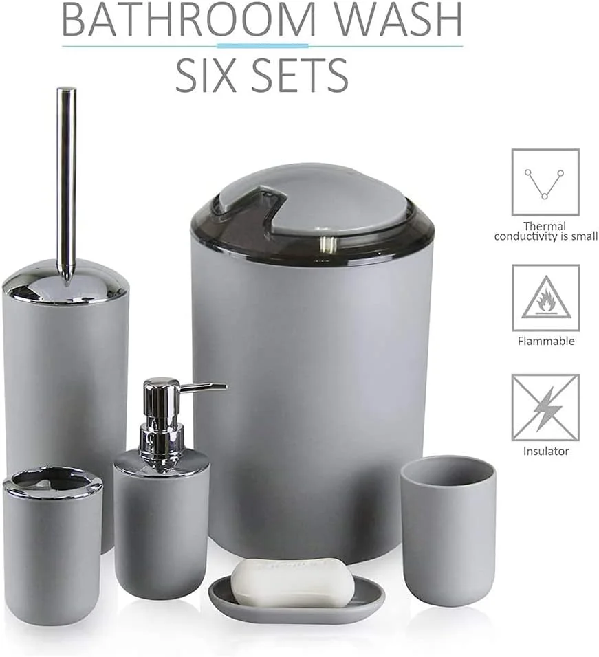 ست لوازم جانبی حمام Arabest، مجموعه 6 تکه لوازم جانبی پلاستیکی حمام، ست های دکوری حمام برای پیشخوان تزئینی و هدیه خانه نویی (خاکستری)