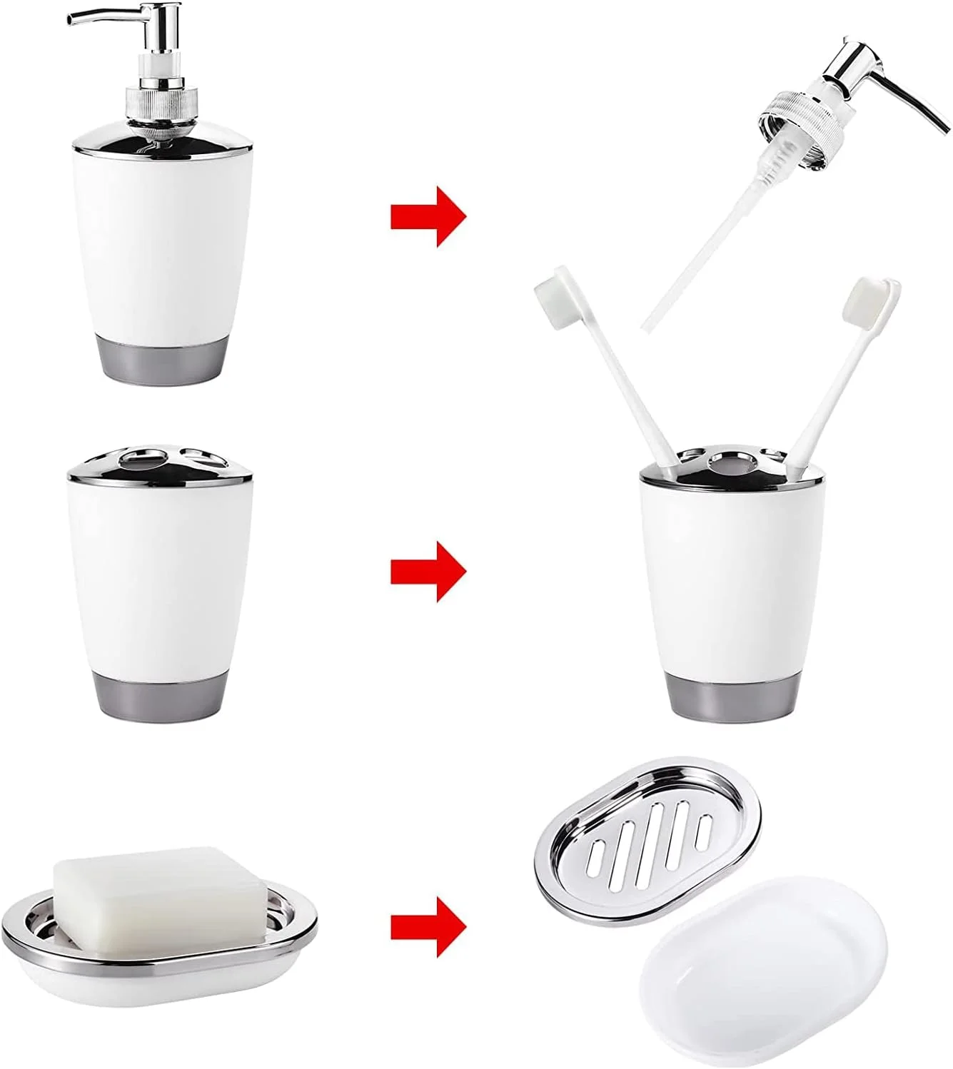 ست لوازم جانبی حمام عربست، مجموعه 6 تکه پلاستیکی، ست های لوازم جانبی حمام، ست های دکوری حمام برای پیشخوان تزئینی و هدیه خانه نویی (سفید)