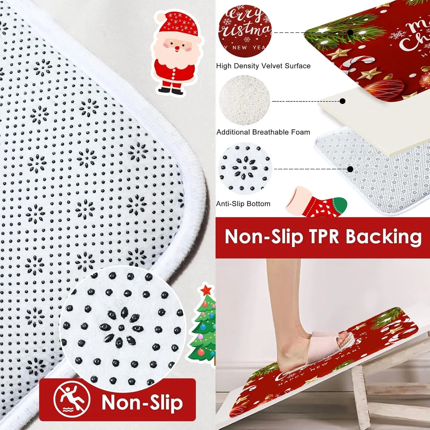 ست لوازم حمام آرت‌ساکت طرح کریسمس شاد شامل پرده حمام، پادری و متعلقات، ست پرده حمام طرح آب‌نبات عصایی و توپ کریسمس، پرده حمام طرح دانه‌های برف برای حمام، دکور زمستانی حمام 4 تکه