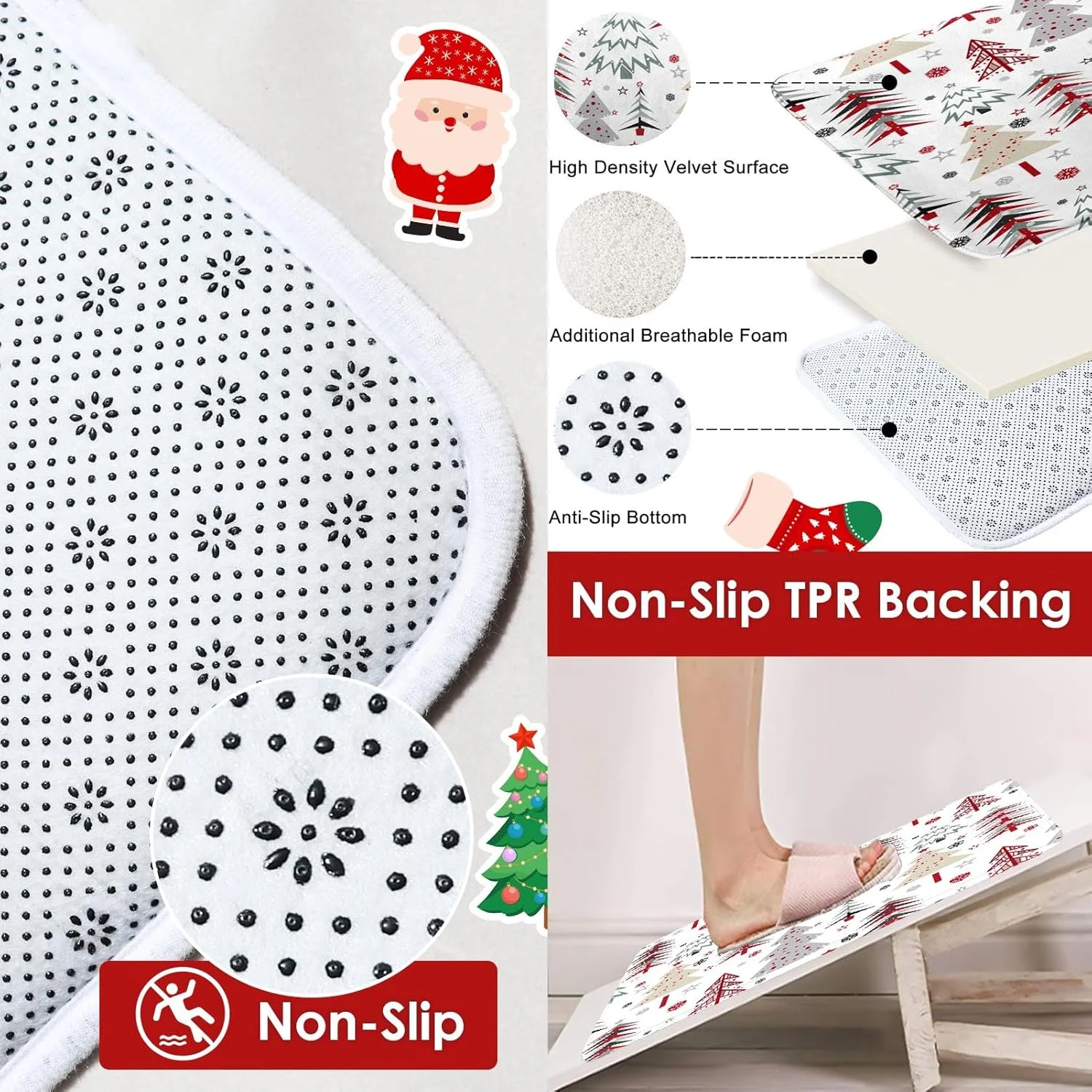 ست پرده حمام و فرش و لوازم جانبی طرح درخت کریسمس آرت‌ساکت، ست پرده حمام طرح جنگل کریسمس، پرده حمام کریسمس مبارک برای حمام، دکور حمام زمستانی 4 تکه