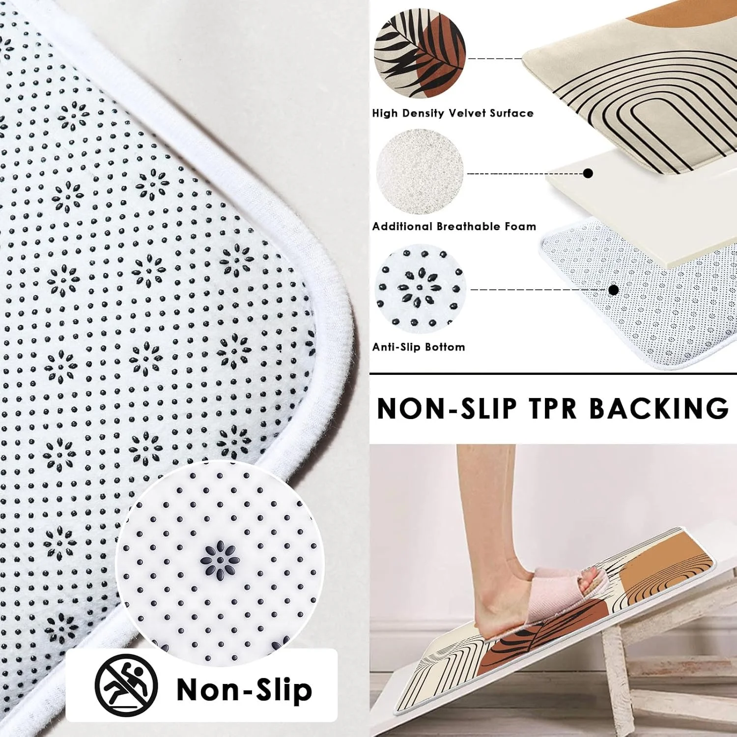 ست حمام بوهو ArtSocket شامل پرده حمام، فرش و لوازم جانبی، پرده حمام مدرن با طرح برگ های قهوه ای خورشیدی برای دکوراسیون حمام، 4 تکه