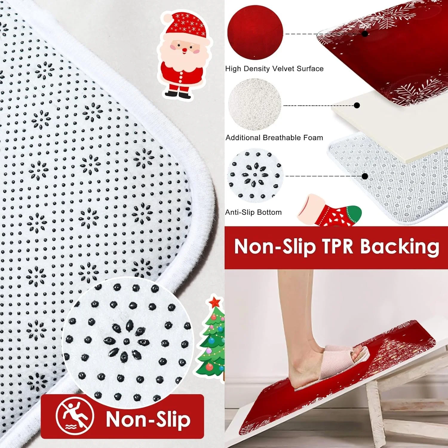 ست های حمام کریسمس مبارک ArtSocket با پرده حمام، فرش و لوازم جانبی، ست پرده حمام قرمز دانه برف، پرده حمام درخت توپ کریسمس برای حمام، دکور حمام زمستانی 4 تکه