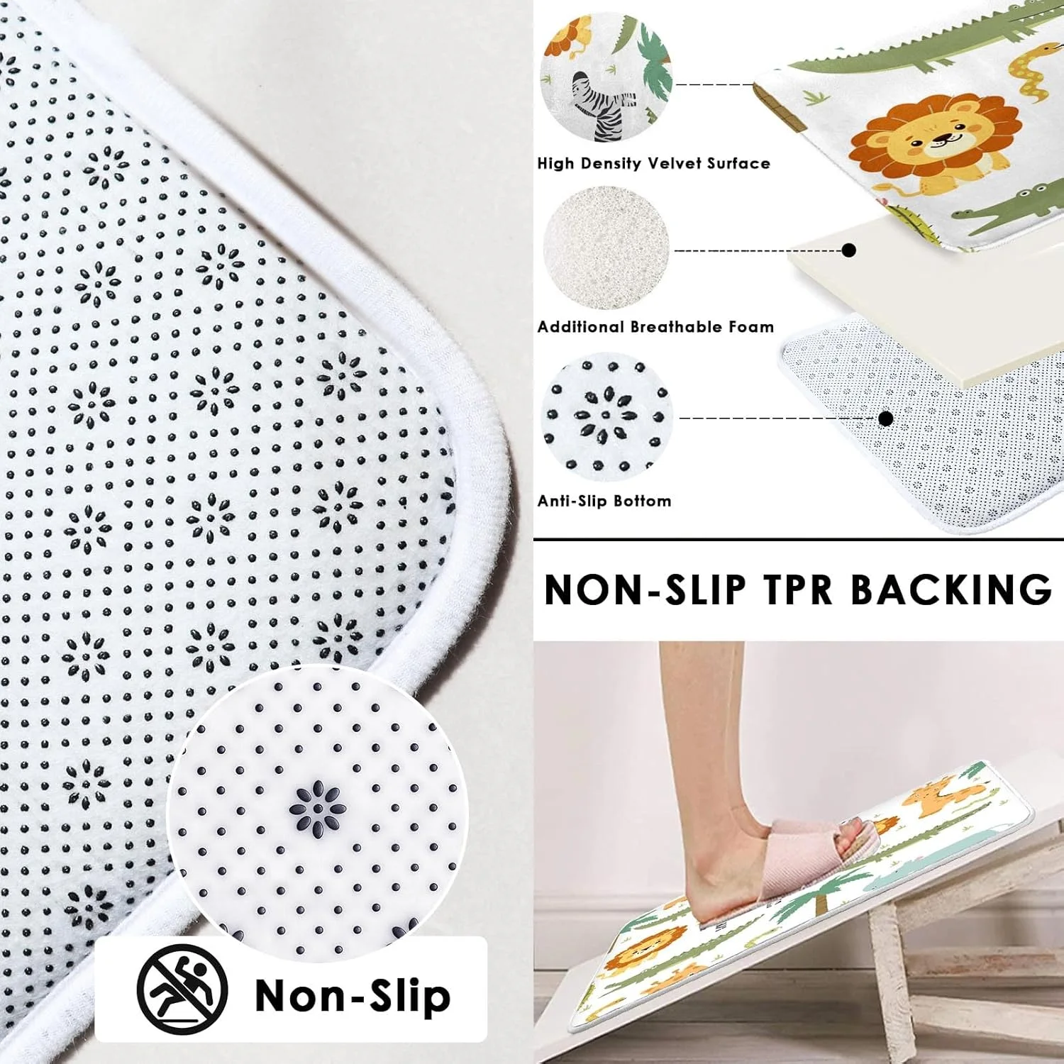 ست لوازم حمام آرت‌ساکت با طرح اسب آبی و کروکودیل، شامل پرده حمام و فرش، طرح شیر، فیل و زرافه، دکور حمام کودکانه و رنگارنگ، 4 تکه