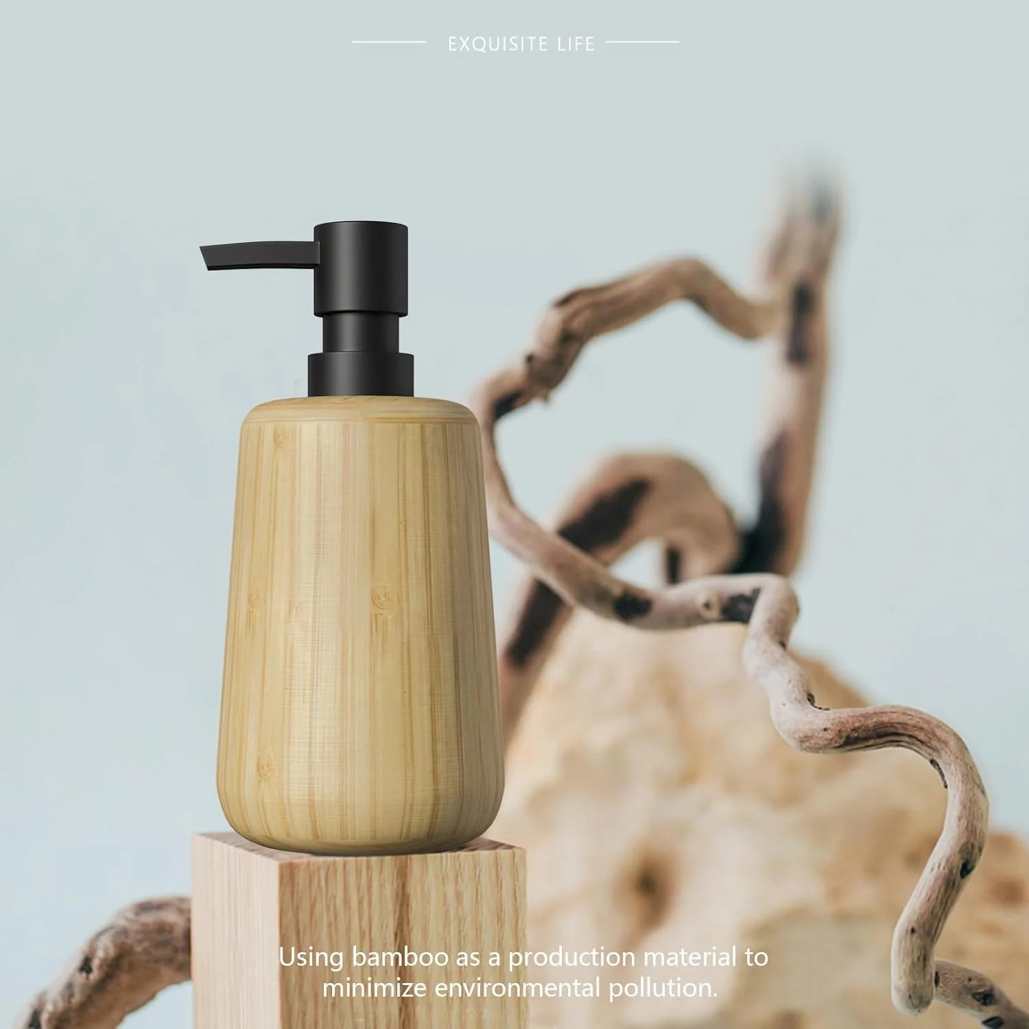 ست لوازم جانبی حمام بامبو رترو Asashizen، 4 تکه - جا صابونی، جا مایع صابون، سینی، لیوان دهانشویه برای ست لوازم جانبی حمام هتل اداری خانگی