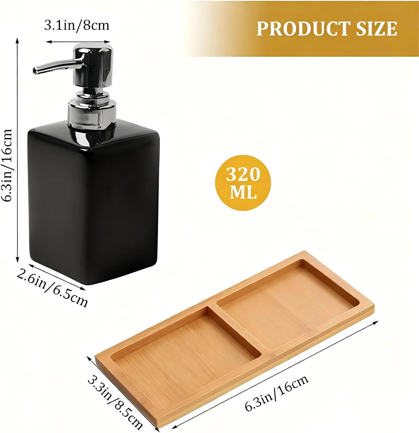 ست لوازم جانبی سرامیکی حمام AstraLoom - ست جا مایع صابون و جا مسواکی 3 در 1 به همراه سینی برای سینک، وان حمام، روشویی (مشکی)