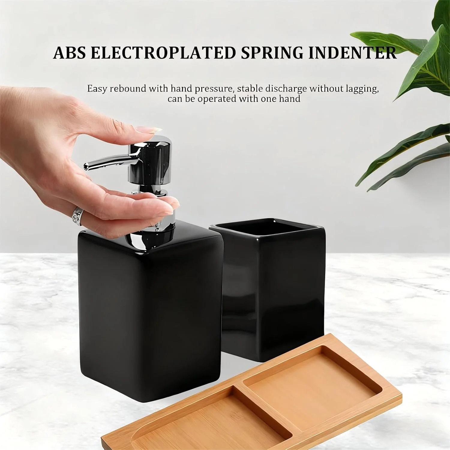 ست لوازم جانبی سرامیکی حمام AstraLoom - ست جا مایع صابون و جا مسواکی 3 در 1 به همراه سینی برای سینک، وان حمام، روشویی (مشکی)