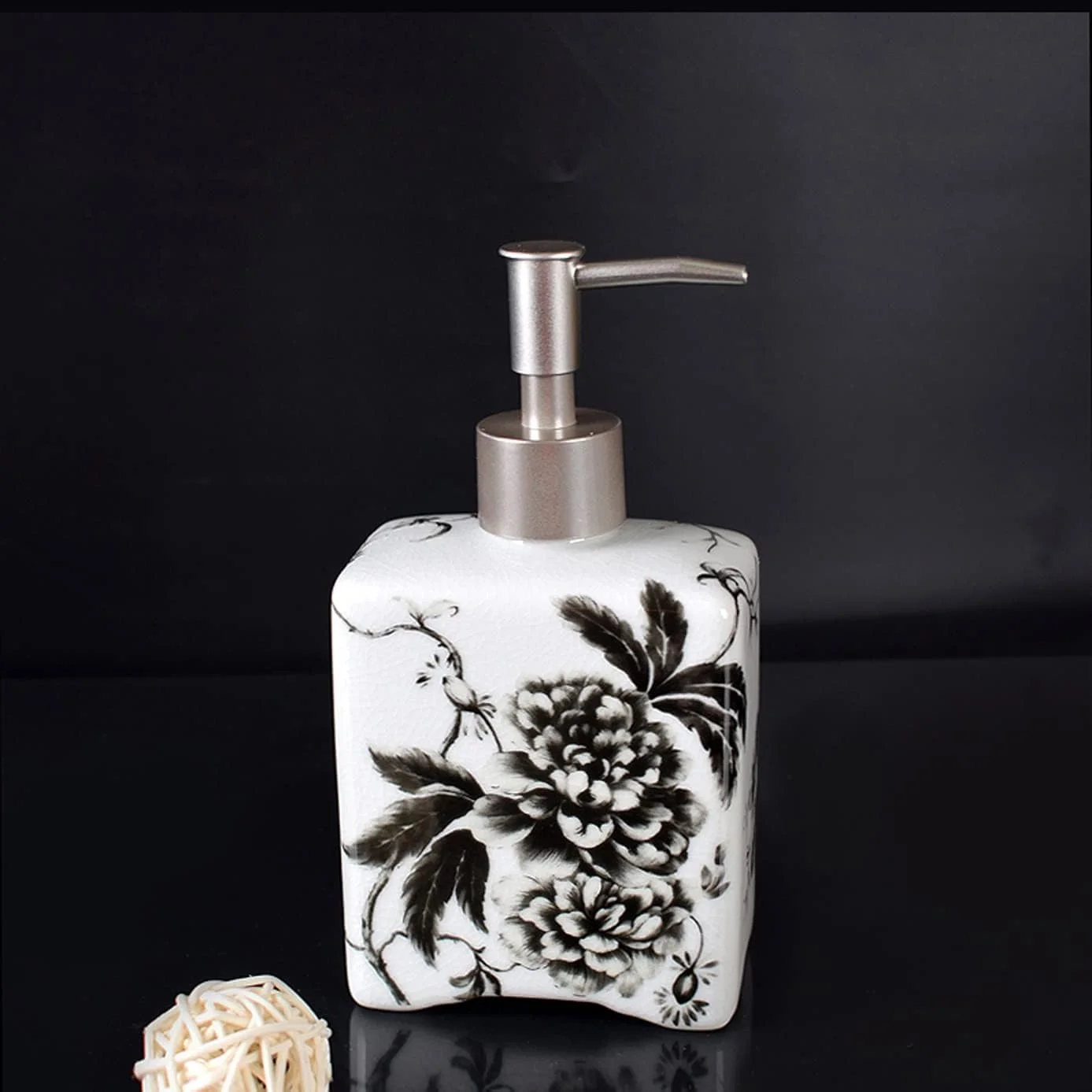 ست لوازم جانبی حمام طرح نقاشی جوهر چینی AVLUZ، ست 6 تکه دکوری کامل سرامیکی، شامل جا مایع لوسیون، جا مسواکی، 2 لیوان، جا صابونی، سینی