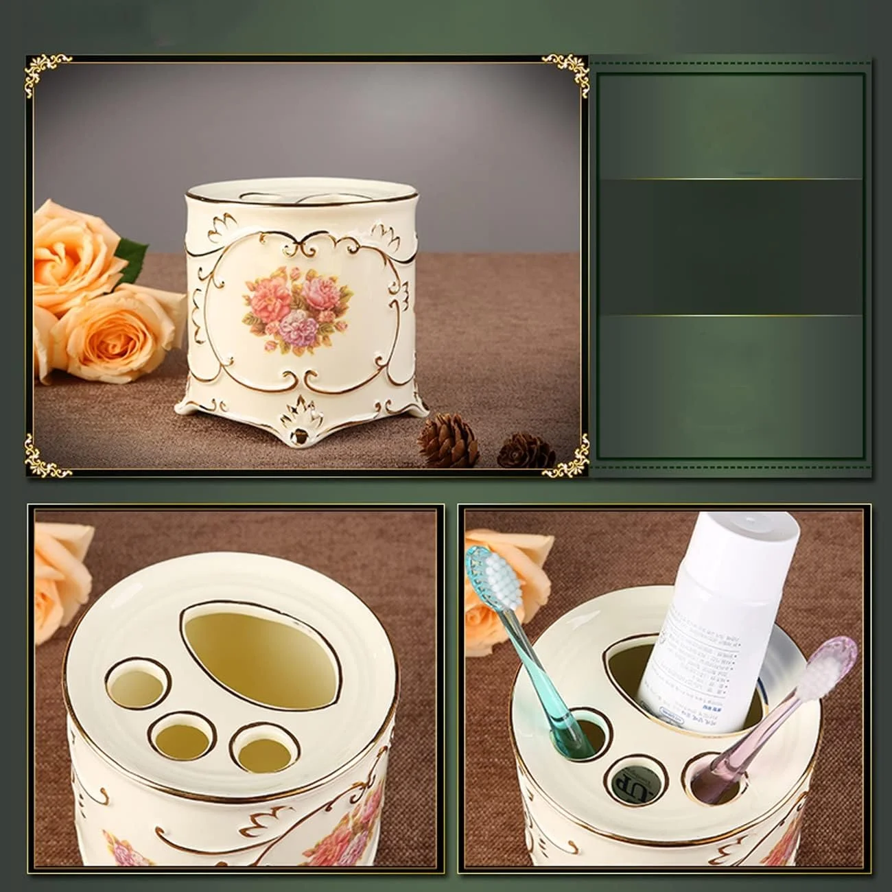 ست لوازم جانبی حمام سرامیکی آولوز، 6 تکه، شامل جای لوسیون، جا مسواکی، 2 لیوان، جا صابونی، سینی نگهداری