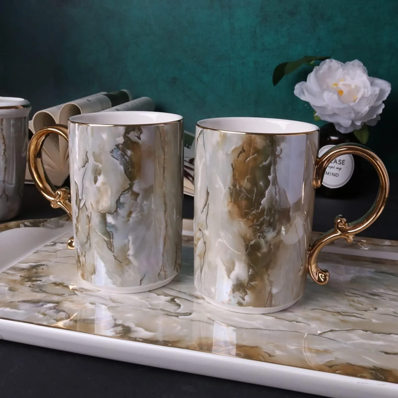 ست لوازم جانبی حمام لوکس AVLUZ، ست 6 تکه دکوری سرامیکی، شامل جا مایع یا لوسیون، جا مسواکی، 2 لیوان، جا صابونی، سینی