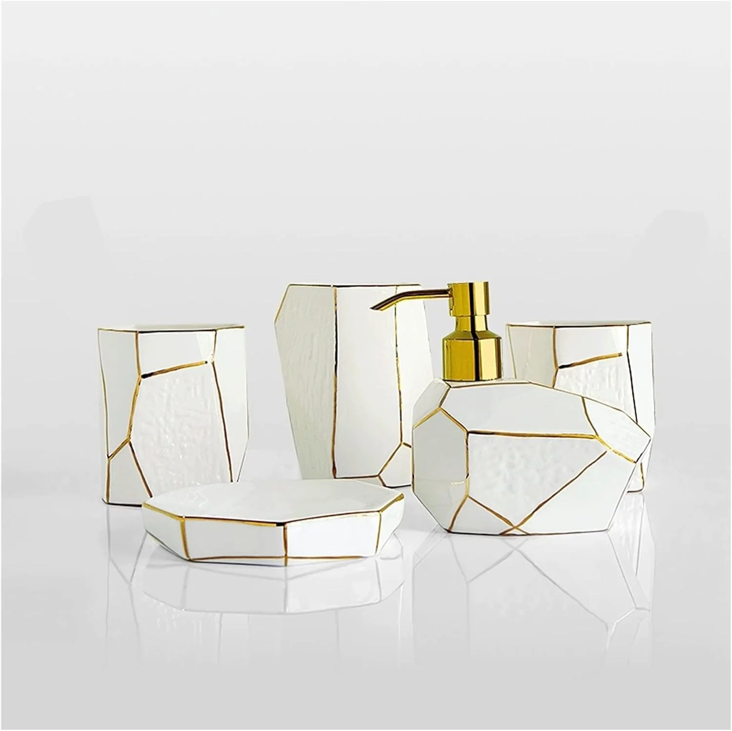 ست لوازم جانبی خلاقانه حمام AVLUZ، ست 5 تکه لوازم جانبی رومیزی شیک و با کیفیت شامل جا مایع لوسیون، جا مسواکی، 2 لیوان، جا صابونی