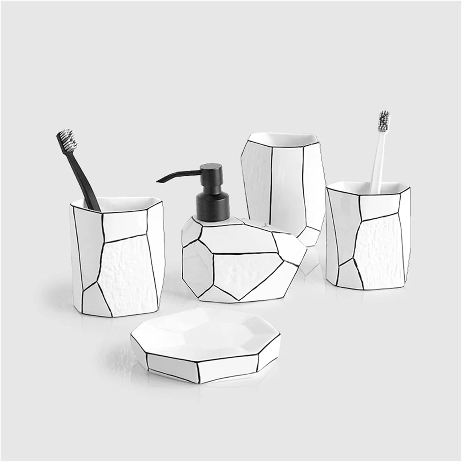 ست لوازم جانبی خلاقانه سرویس بهداشتی AVLUZ، ست 5 تکه لوازم جانبی شیک برای روشویی شامل جا مایع لوسیون، جا مسواکی، 2 لیوان، جا صابونی