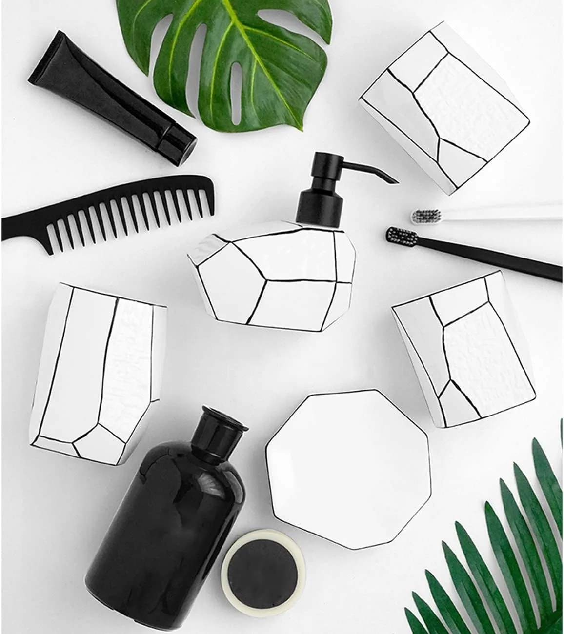 ست لوازم جانبی خلاقانه سرویس بهداشتی AVLUZ، ست 5 تکه لوازم جانبی شیک برای روشویی شامل جا مایع لوسیون، جا مسواکی، 2 لیوان، جا صابونی