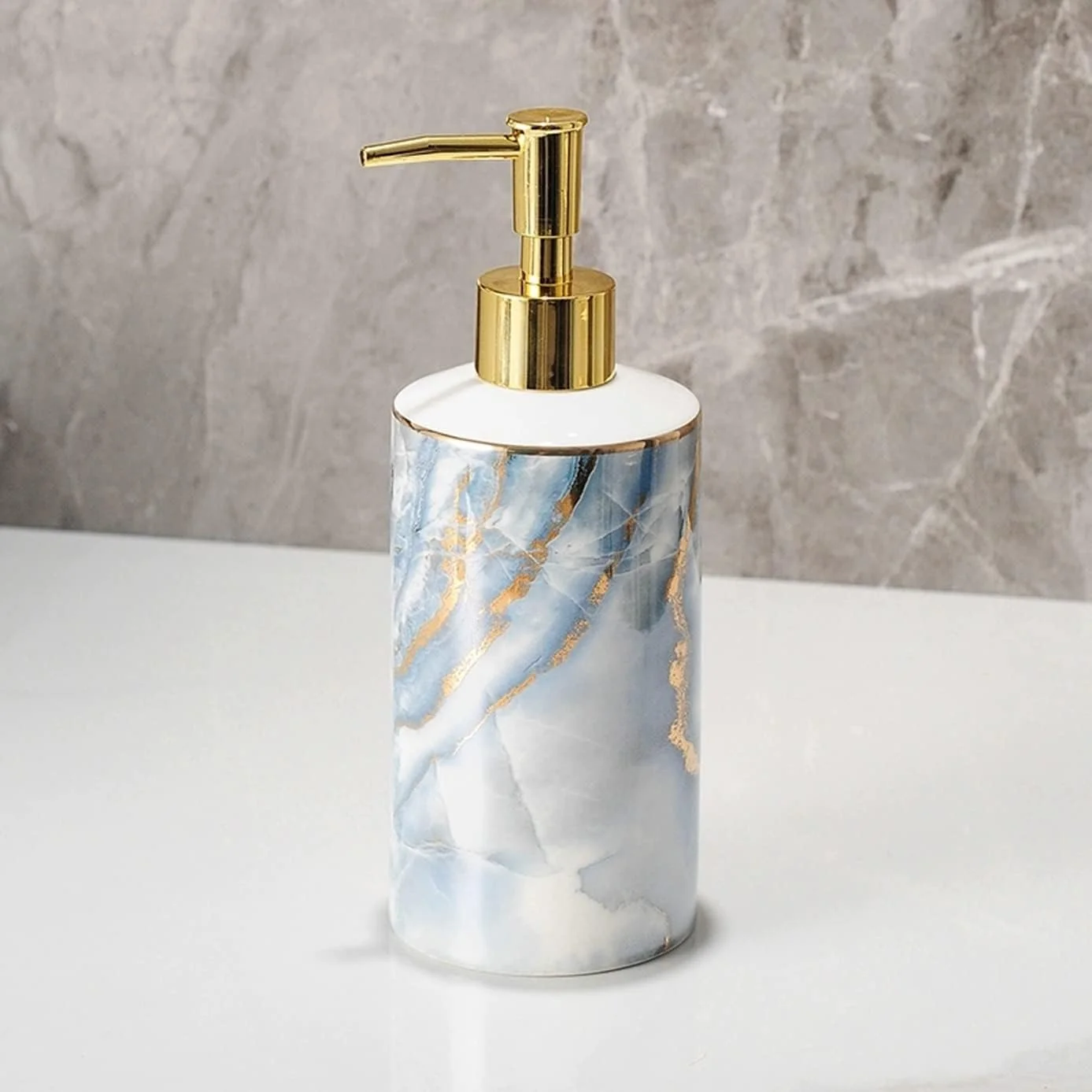 ست لوازم جانبی سرامیکی شیک آولوز برای حمام، ست 6 تکه تزئینی برای روی میز روشویی شامل جا مایع لوسیون، جا مسواکی، 2 عدد لیوان، جا صابونی، سینی