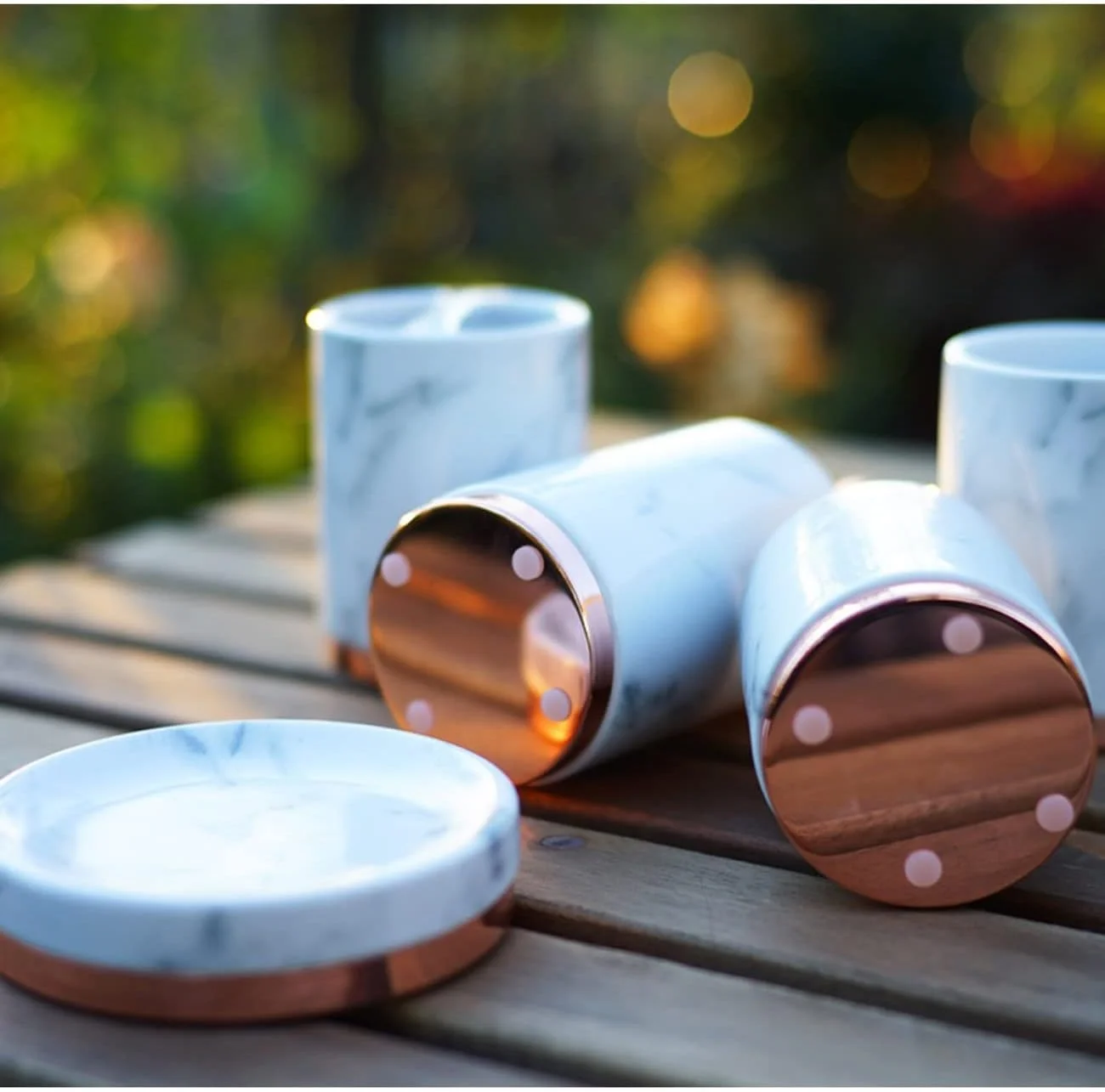 ست لوازم جانبی حمام 5 تکه AVLUZ، لوازم جانبی حمام سرامیکی با بافت مرمر تقلبی، شامل پخش کننده لوسیون، جا مسواکی، 2 فنجان لیوان، جا صابونی