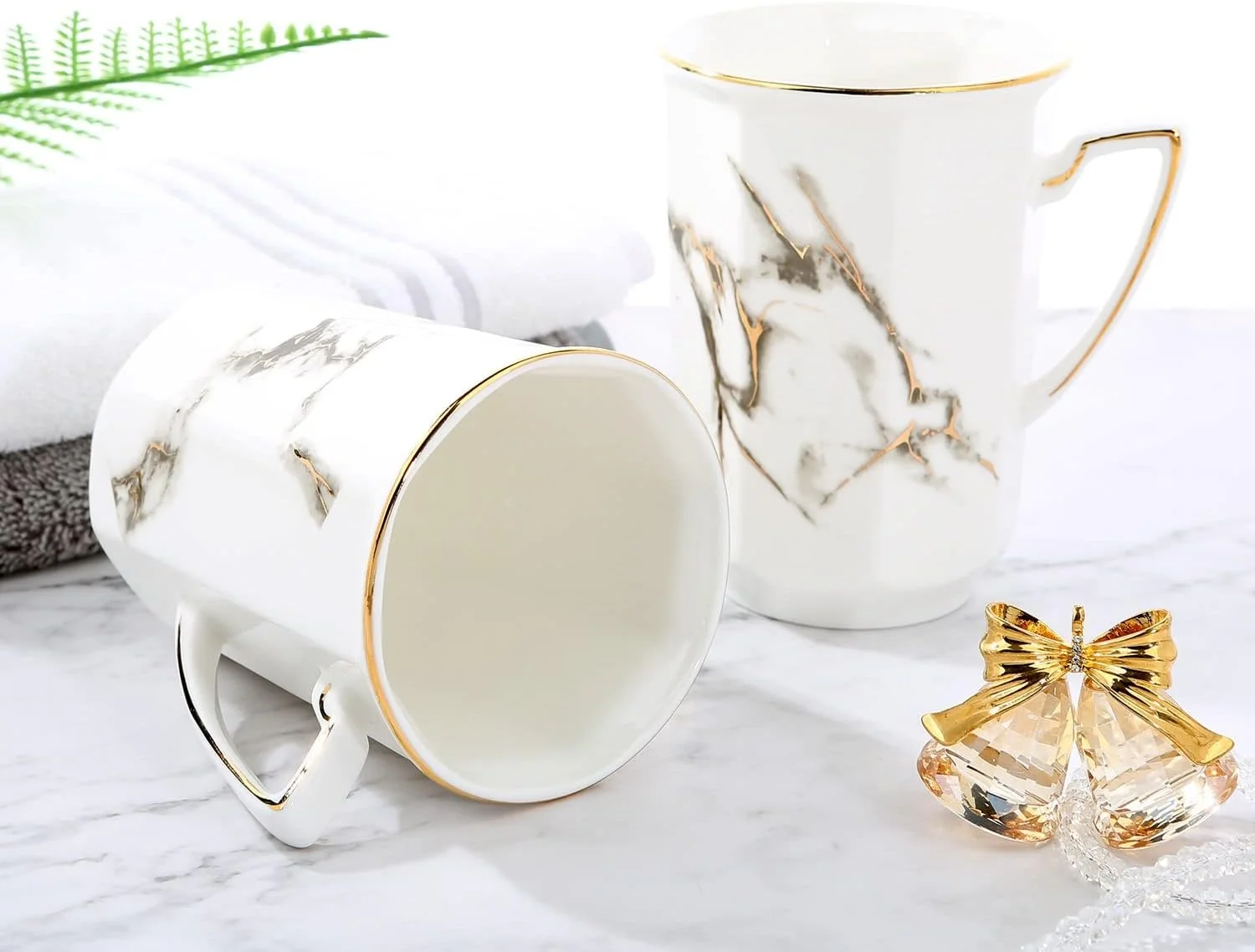 ست لوازم جانبی لوکس حمام AVLUZ، لوازم جانبی تزئینی حمام سرامیکی با بافت مرمر با پخش کننده لوسیون، جا مسواکی، 2 فنجان، جا صابونی (اندازه: بدون سینی)