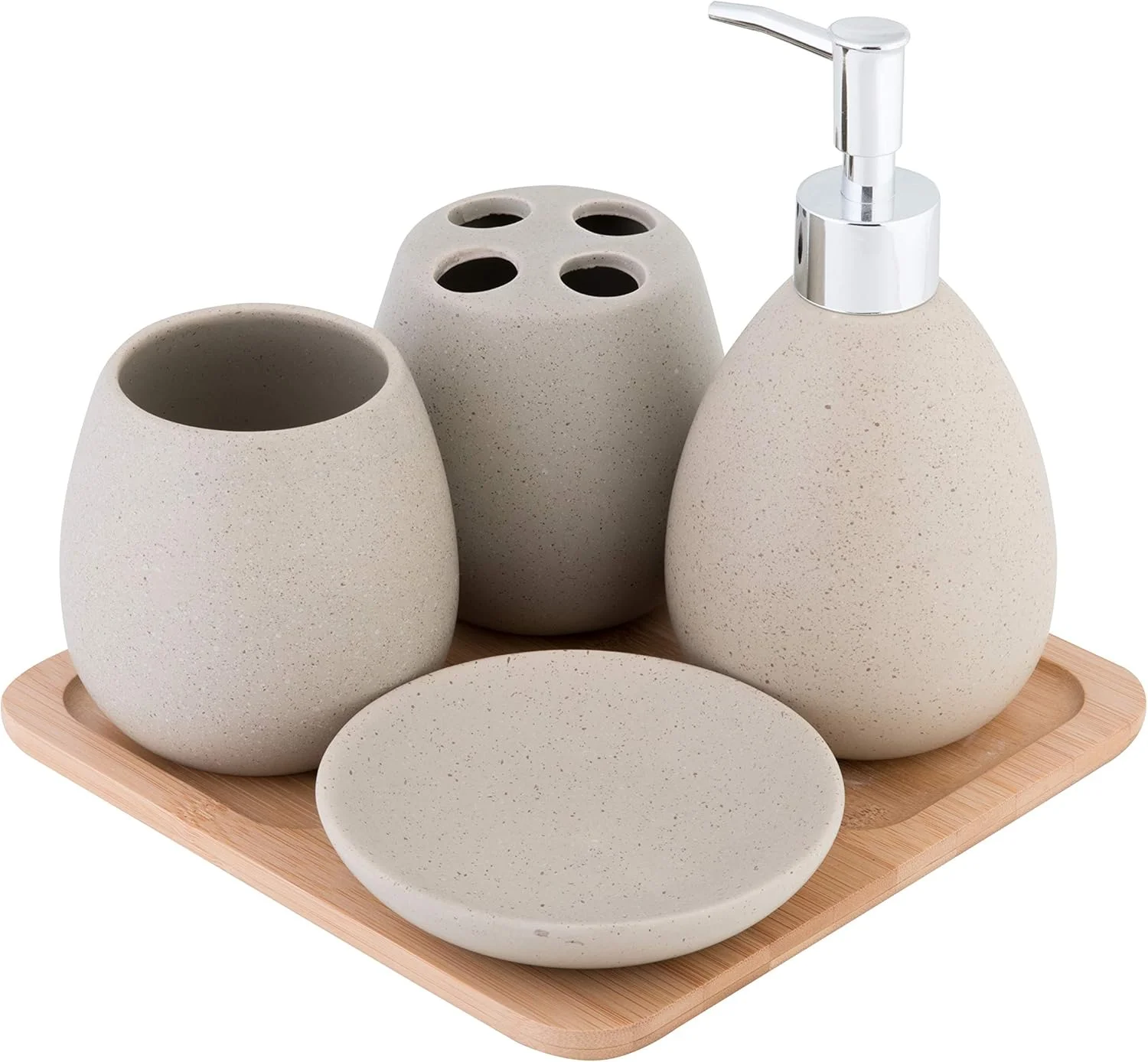 ست لوازم حمام آکسنتیا آویگنون مدل 126822، لوازم جانبی توالت ساخته شده از سرامیک و بامبو، قهوه ای، 23x30x11 سانتی متر