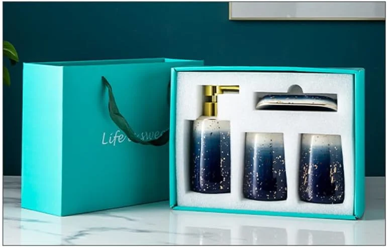 ست لوازم جانبی سرامیکی طرح مرمر آزونه برای حمام، دکوراسیون منزل شامل جای مایع صابون، جا مسواکی، لیوان و جا صابونی، 4 تکه