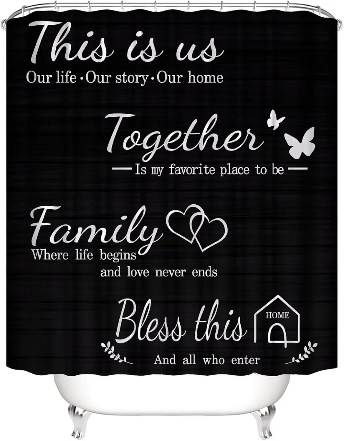 ست پرده حمام مشکی مناسب خانواده به همراه فرش و لوازم جانبی و 12 عدد قلاب