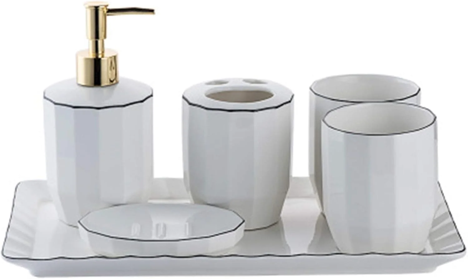 ست سرامیکی لوازم بهداشتی حمام، طرح نوردیک، خلاقانه، پنج تکه، شامل جای مایع، لیوان دهانشویه، مناسب منزل و هتل (رنگ: سفید، سایز: تک سایز)
