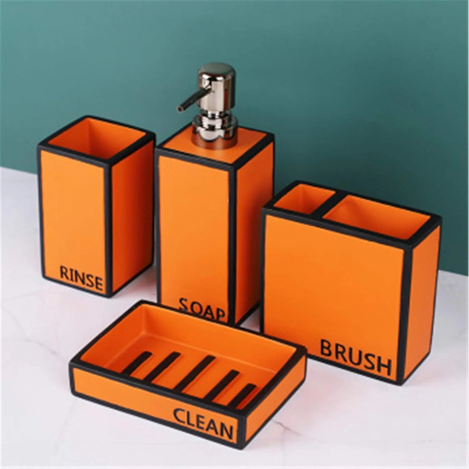 ست سرامیکی لوازم بهداشتی حمام، رزین چهار تکه به سبک اروپایی، ست لوازم بهداشتی ساده و خلاقانه، ست لوازم خانگی برای خانه و هتل (رنگ: نارنجی قرمز، سایز: تک سایز)