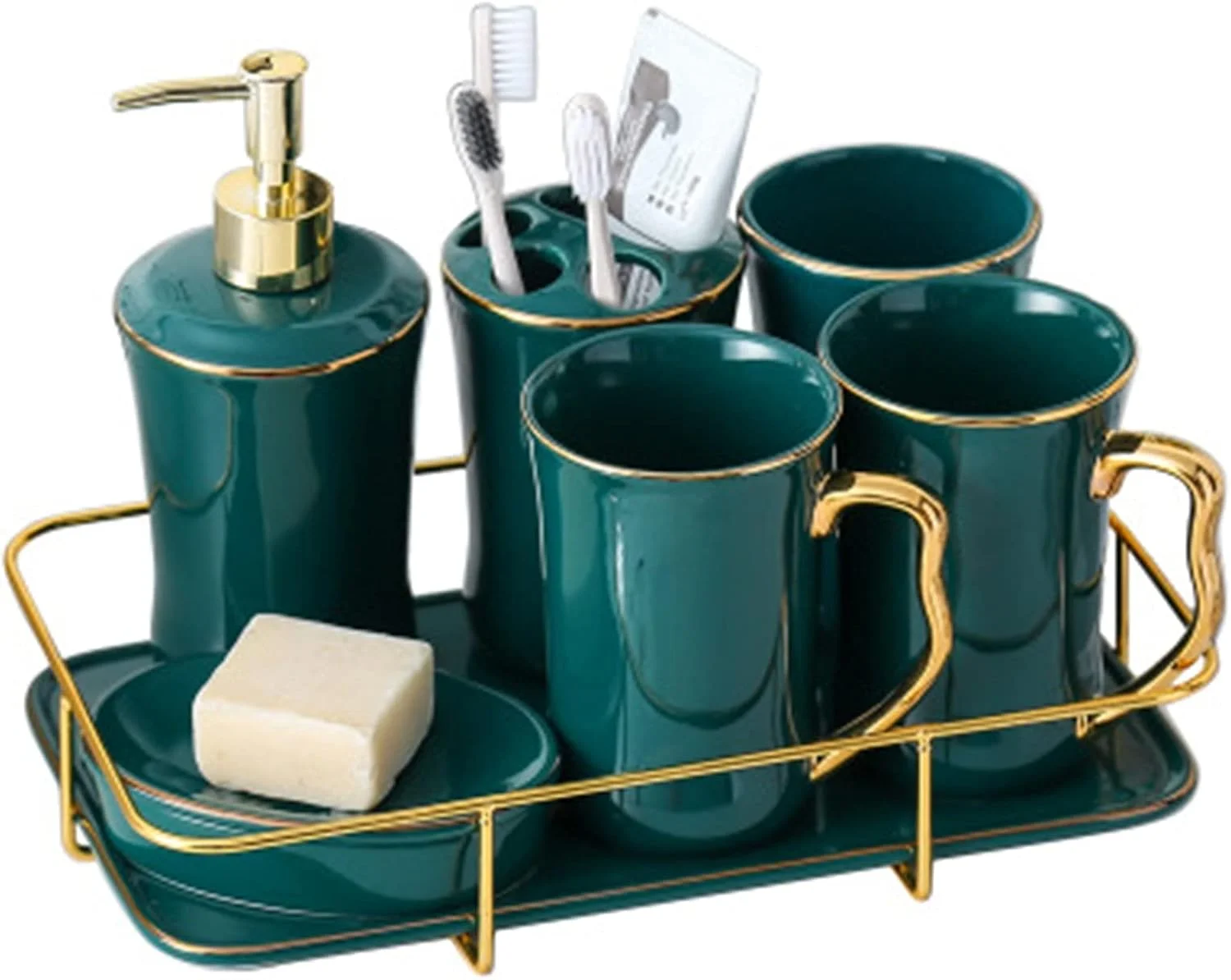 ست سرامیکی لوازم حمام BaiBnn، ست هفت تکه ساده به سبک اروپایی، ست لوازم بهداشتی سرامیکی خلاقانه برای منزل و هتل (رنگ: استایل G، سایز: تک سایز)