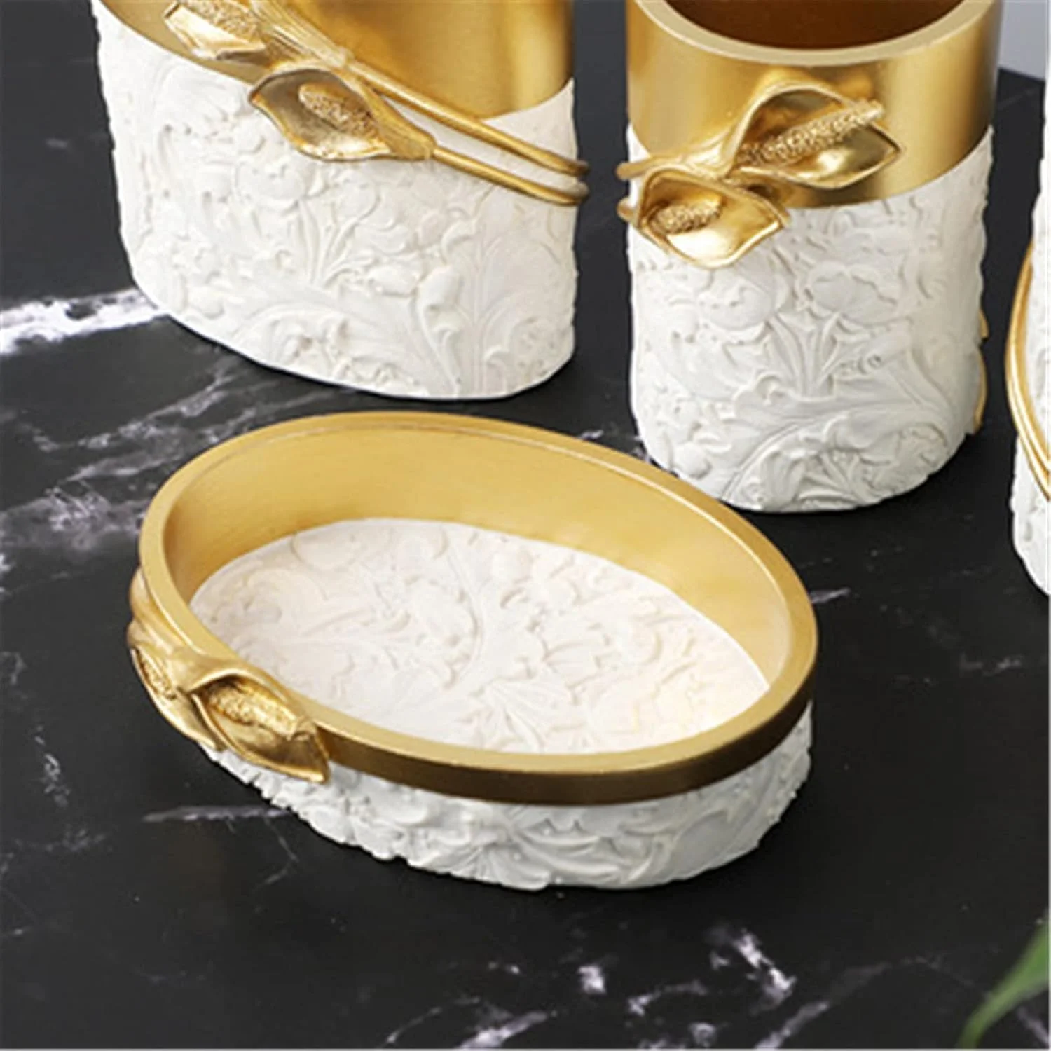 ست سرامیکی لوازم بهداشتی حمام BaiBnn، ست چهار تکه رزینی به سبک اروپایی، ساده و خلاقانه، لوازم خانگی مناسب منزل و هتل (رنگ: سفید تیتانیوم، سایز: تک سایز)