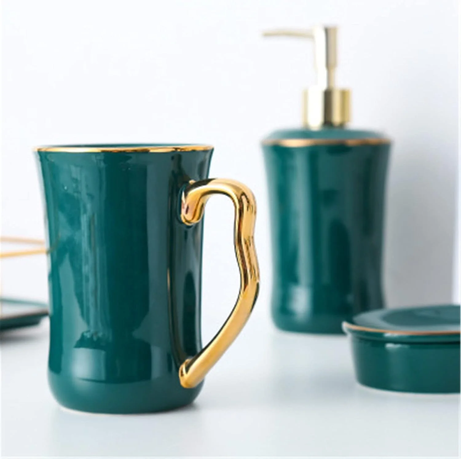 ست سرامیکی لوازم حمام، ست هفت تکه ساده به سبک اروپایی، لوازم بهداشتی سرامیکی خلاقانه برای منزل و هتل (رنگ: استایل A، سایز: تک سایز)