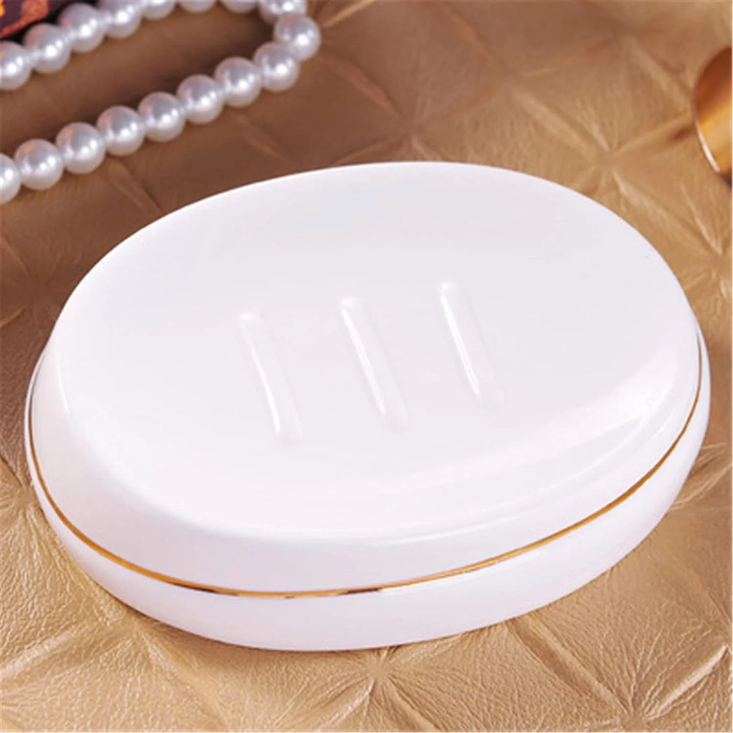 ست سرامیکی پنج تکه لوازم بهداشتی حمام BaiBnn شامل جا مایع، جا مسواکی، دو عدد لیوان و جا صابونی مناسب منزل و هتل (رنگ: سفید، سایز: تک سایز)