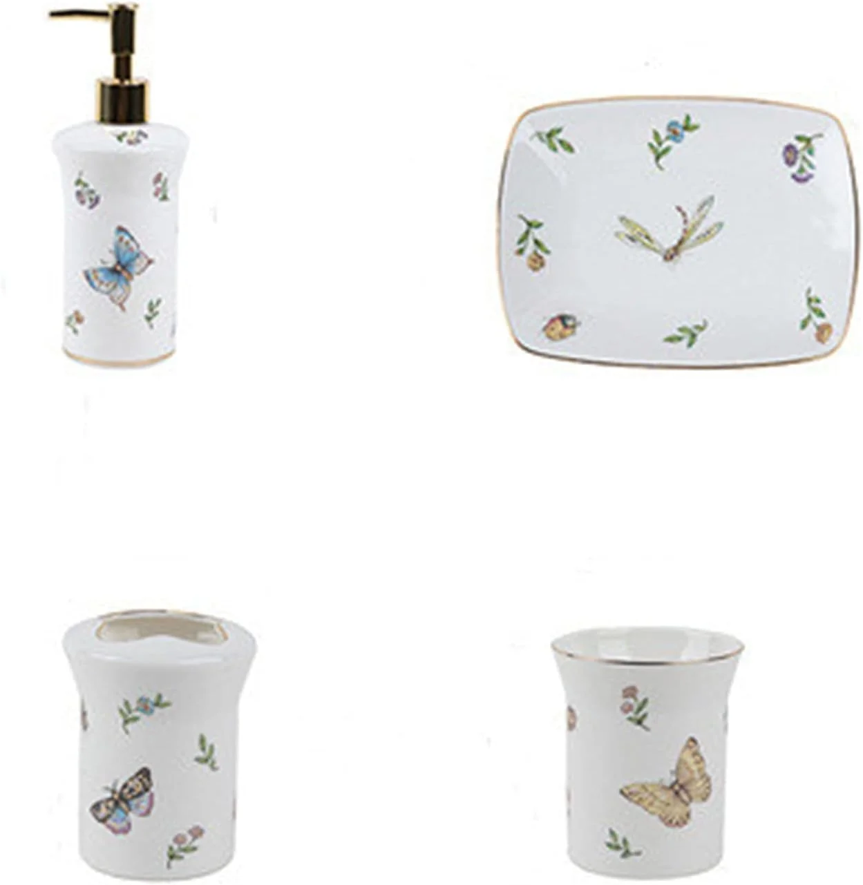 ست سرامیکی لوازم بهداشتی حمام، ست پنج تکه لوازم خانگی شامل جا مسواکی، لیوان دهانشویه و جا مایع دستشویی مناسب منزل و هتل (رنگ: سفید، سایز: تک سایز) ست سرامیکی لوازم بهداشتی حمام، ست پنج تکه لوازم خانگی شامل جا مسواکی، لیوان دهانشویه و جا مایع دستشویی مناسب منزل و هتل (رنگ: سفید، سایز: تک سایز)