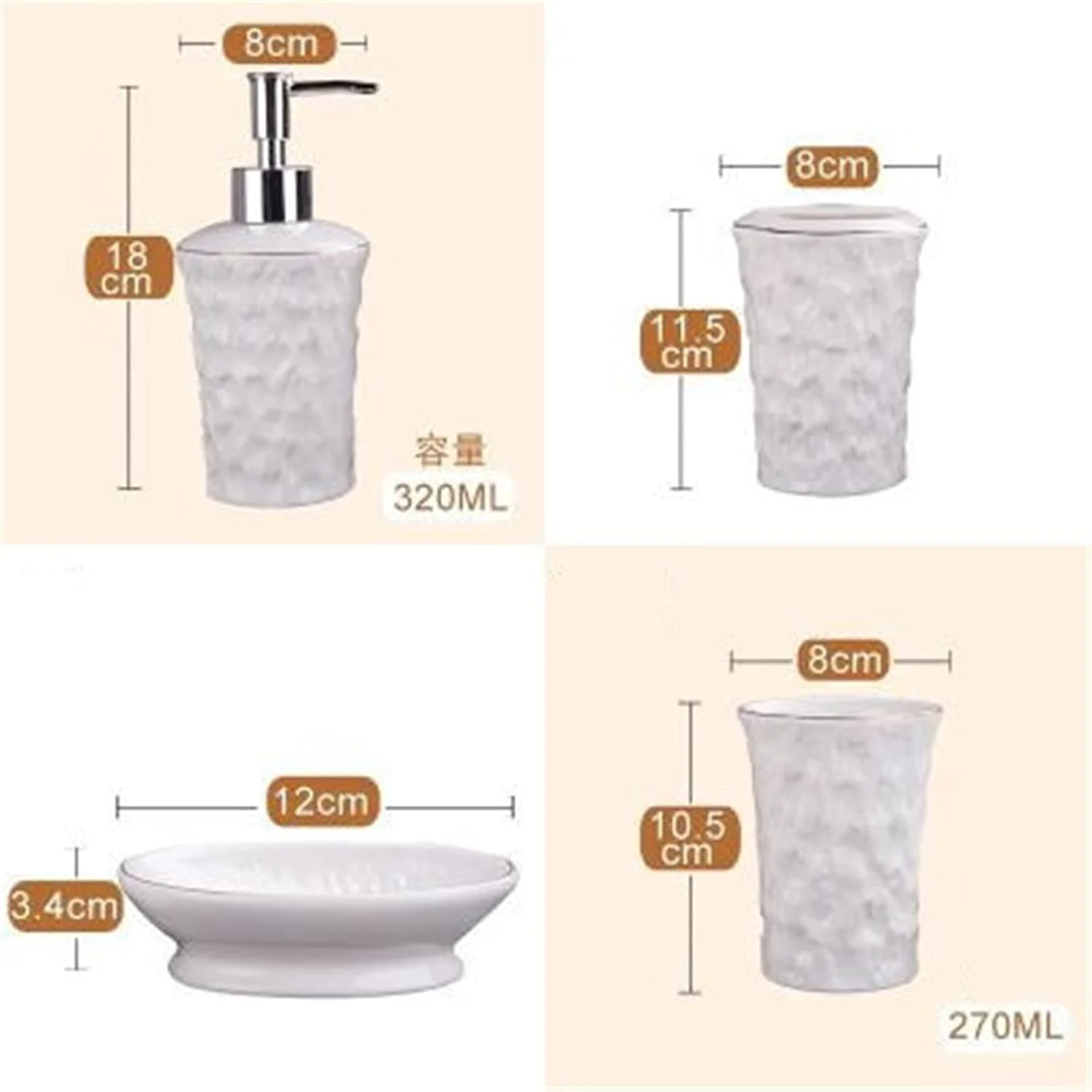 ست سرامیکی حمام به سبک اروپایی، ست پنج تکه شستشو سرامیکی ساده، دکوری منزل برای خانه و هتل (رنگ: سفید، سایز: تک سایز)