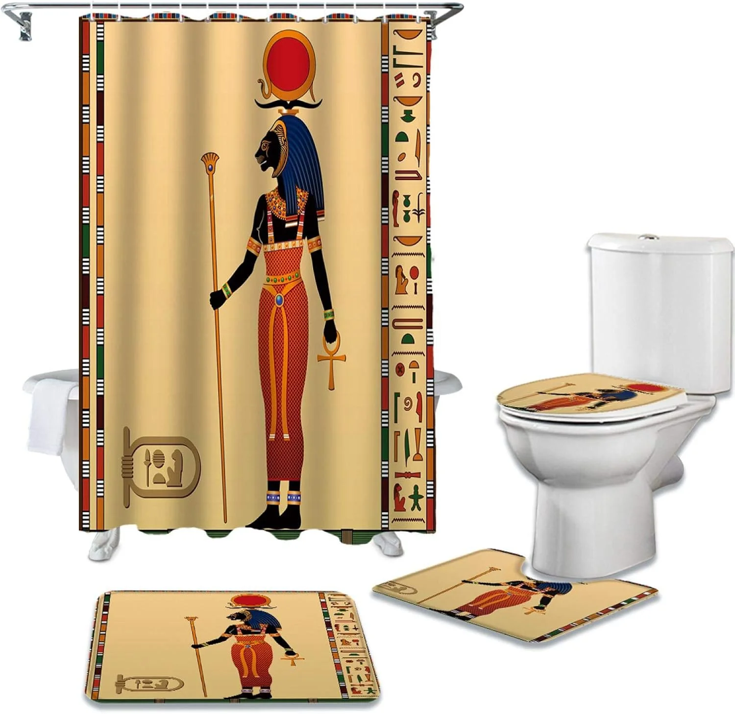 ست پرده حمام ضد آب بادوام، فرش حمام، روکش صندلی توالت، پادری