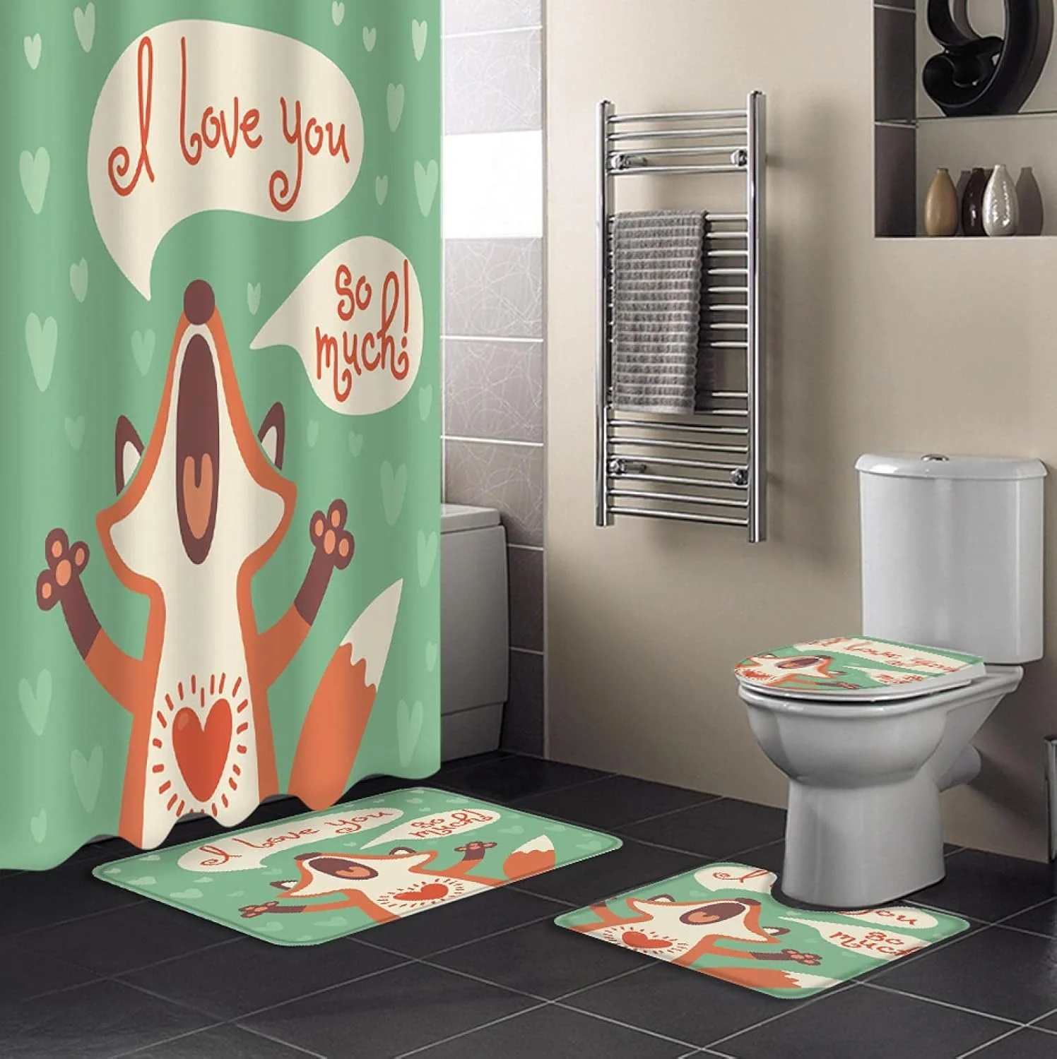 ست پرده حمام ضد آب بادوام، فرش دستشویی، روکش صندلی توالت، پادری