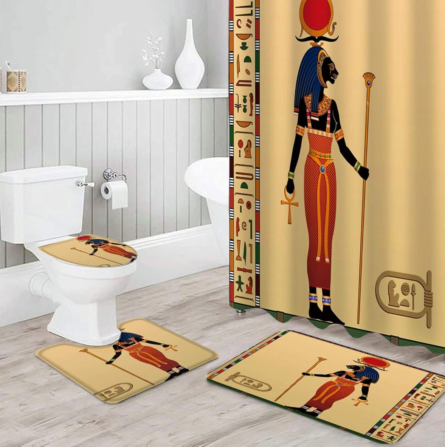 ست پرده حمام ضد آب بادوام، فرش حمام، روکش صندلی توالت، پادری