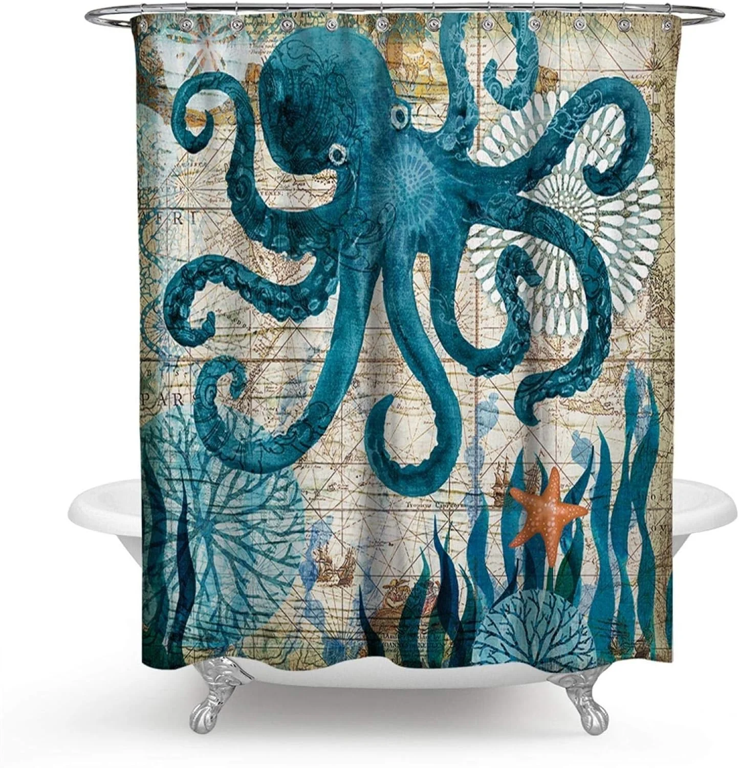 پرده حمام ضد آب طرح هشت پا، ست فرش پایه، پادری و روکش توالت، مناسب دکوراسیون حمام منزل پرده حمام ضد آب طرح هشت پا، ست فرش پایه، پادری و روکش توالت، مناسب دکوراسیون حمام منزل