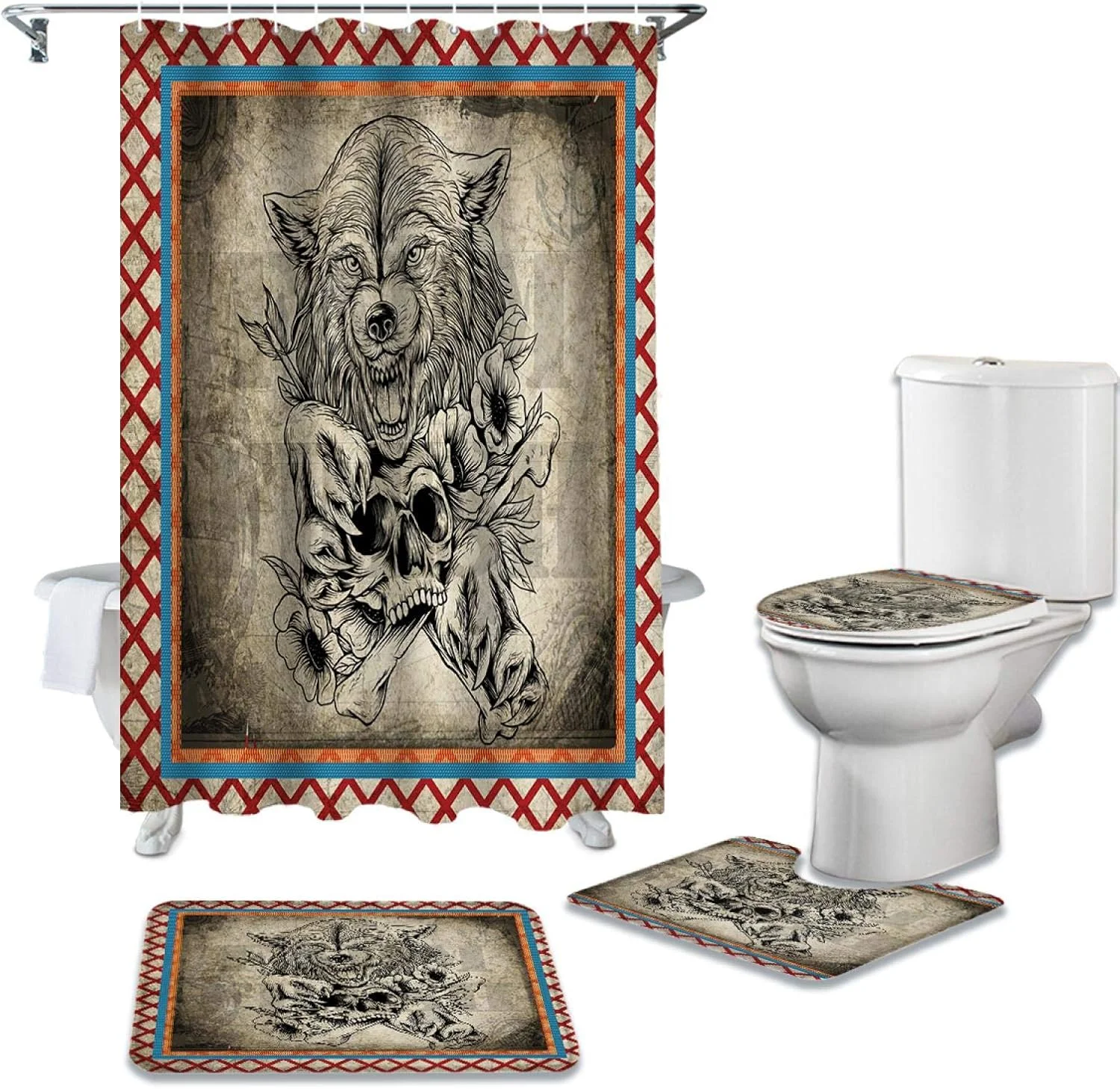 ست پرده حمام ضد آب، فرش حمام، روکش صندلی توالت، کوسن و پادری