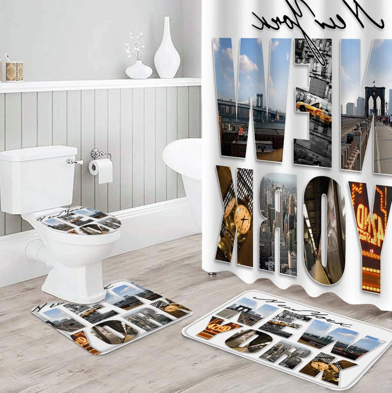 ست پرده حمام ضد آب BANLV، فرش حمام، روکش صندلی توالت، کوسن، پادری