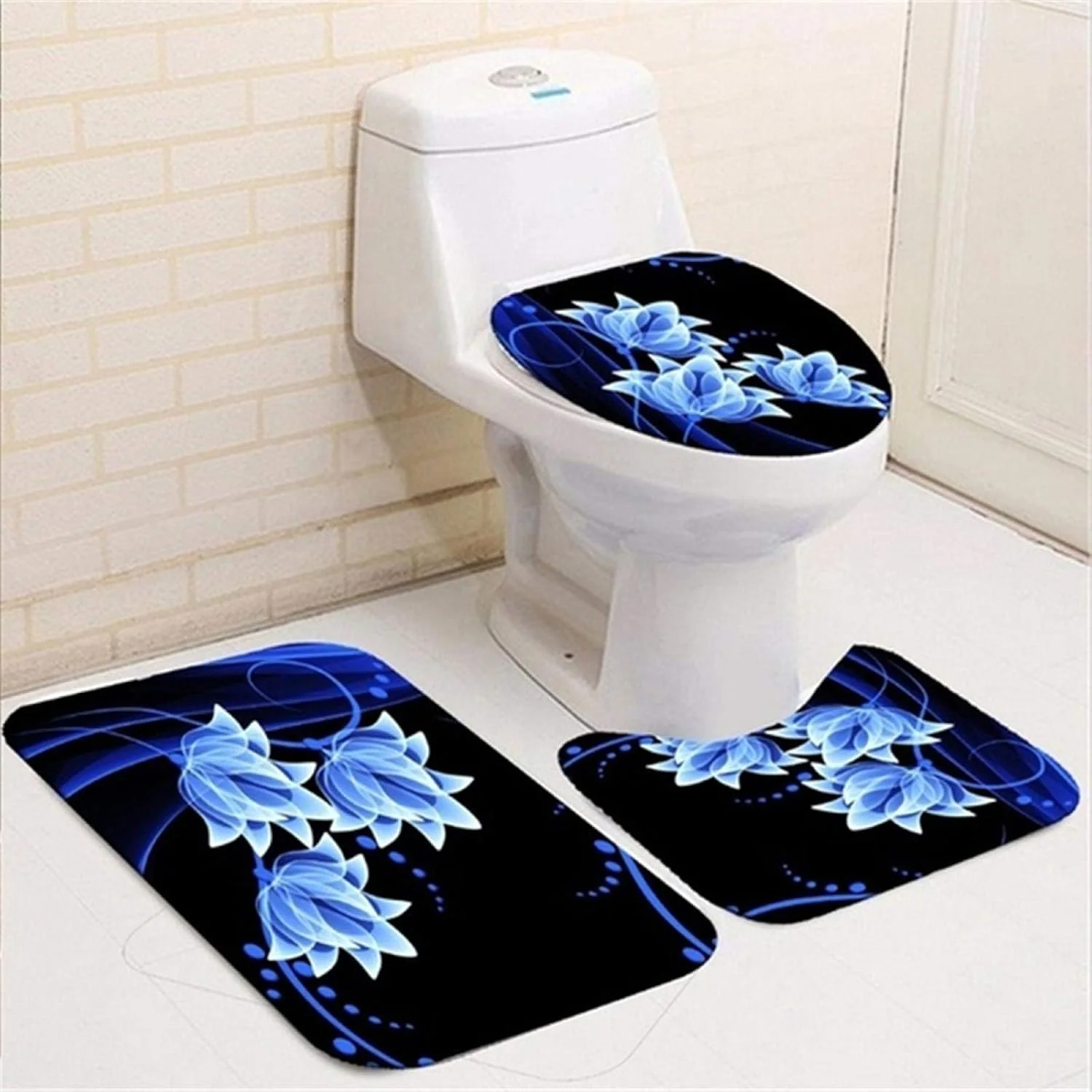 ست پرده حمام ضد آب، ست زیرانداز کف حمام، زیراندازهای حمام ضد لغزش، روکش درب توالت، فرش، فرش های مدرن حمام خانگی