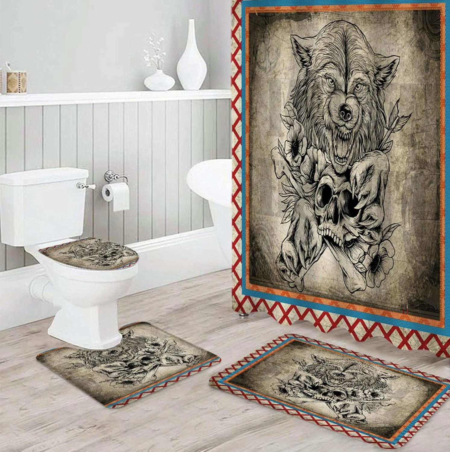 ست پرده حمام ضد آب، فرش حمام، روکش صندلی توالت، کوسن و پادری