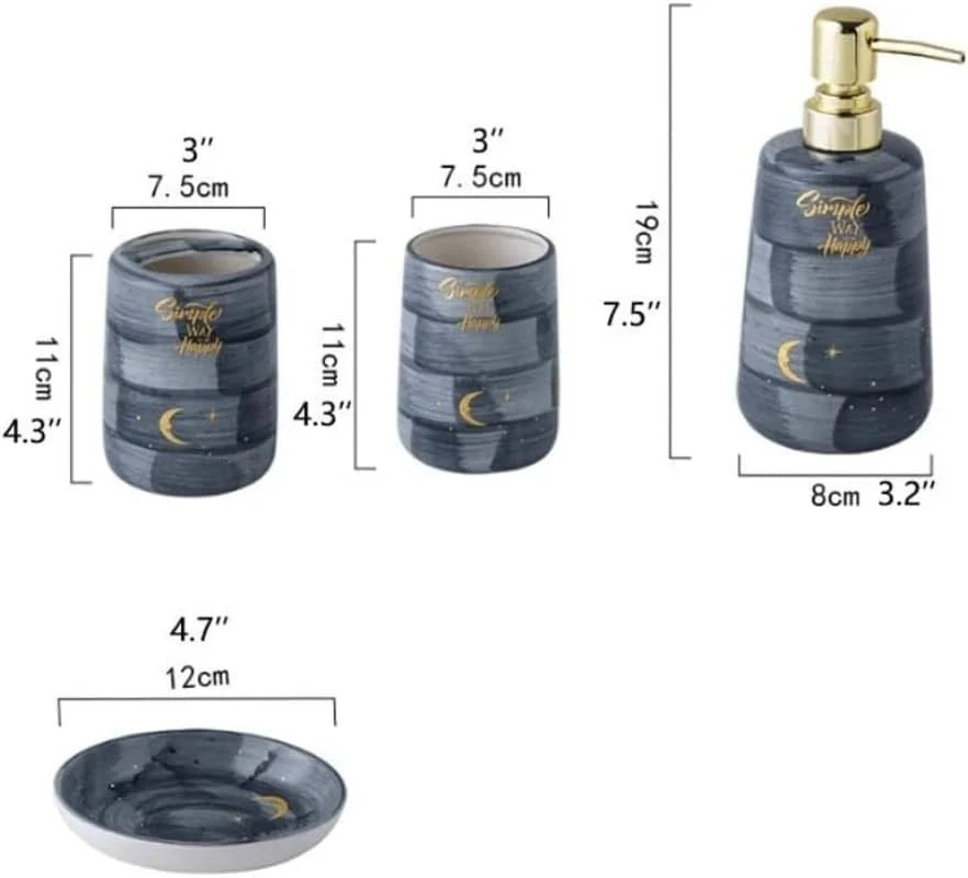 ست لوازم جانبی حمام - مجموعه 5 تکه شامل جا مایع صابون، جا مسواکی، لیوان، جا صابونی