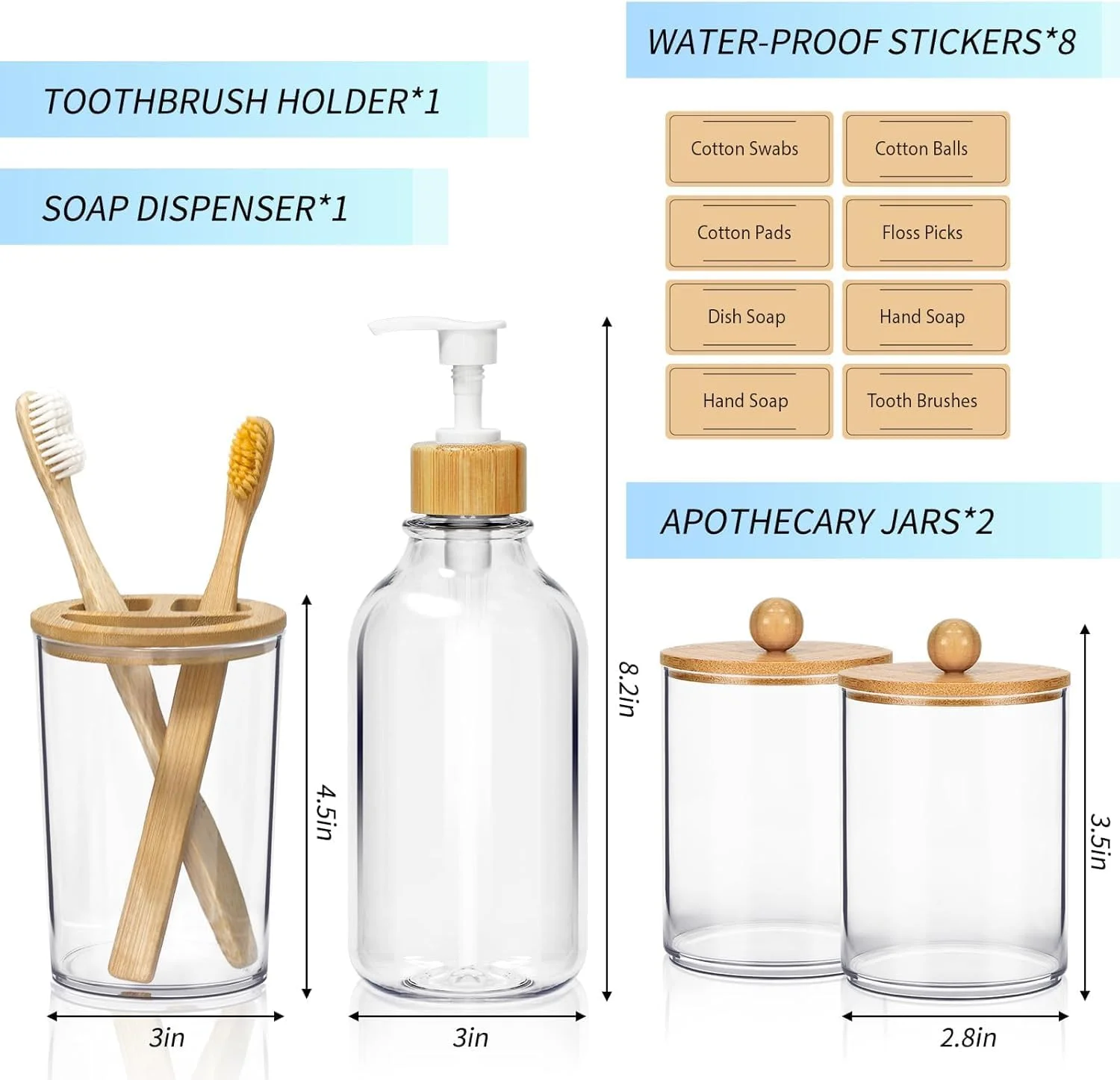 ست لوازم جانبی شیشه ای حمام، 4 تکه، جا مایع صابون با درب بامبو، جا مسواکی، 2 عدد جا پنبه، سبک بوهو ست لوازم جانبی شیشه ای حمام، 4 تکه، جا مایع صابون با درب بامبو، جا مسواکی، 2 عدد جا پنبه، سبک بوهو