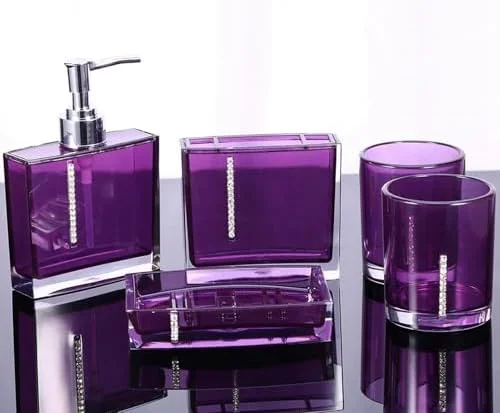 ست لوازم جانبی حمام 5 تکه، ست لوازم جانبی حمام، طراحی شیک برای حمام منزل شامل جای مایع، جا مسواکی، جا صابونی و دو لیوان