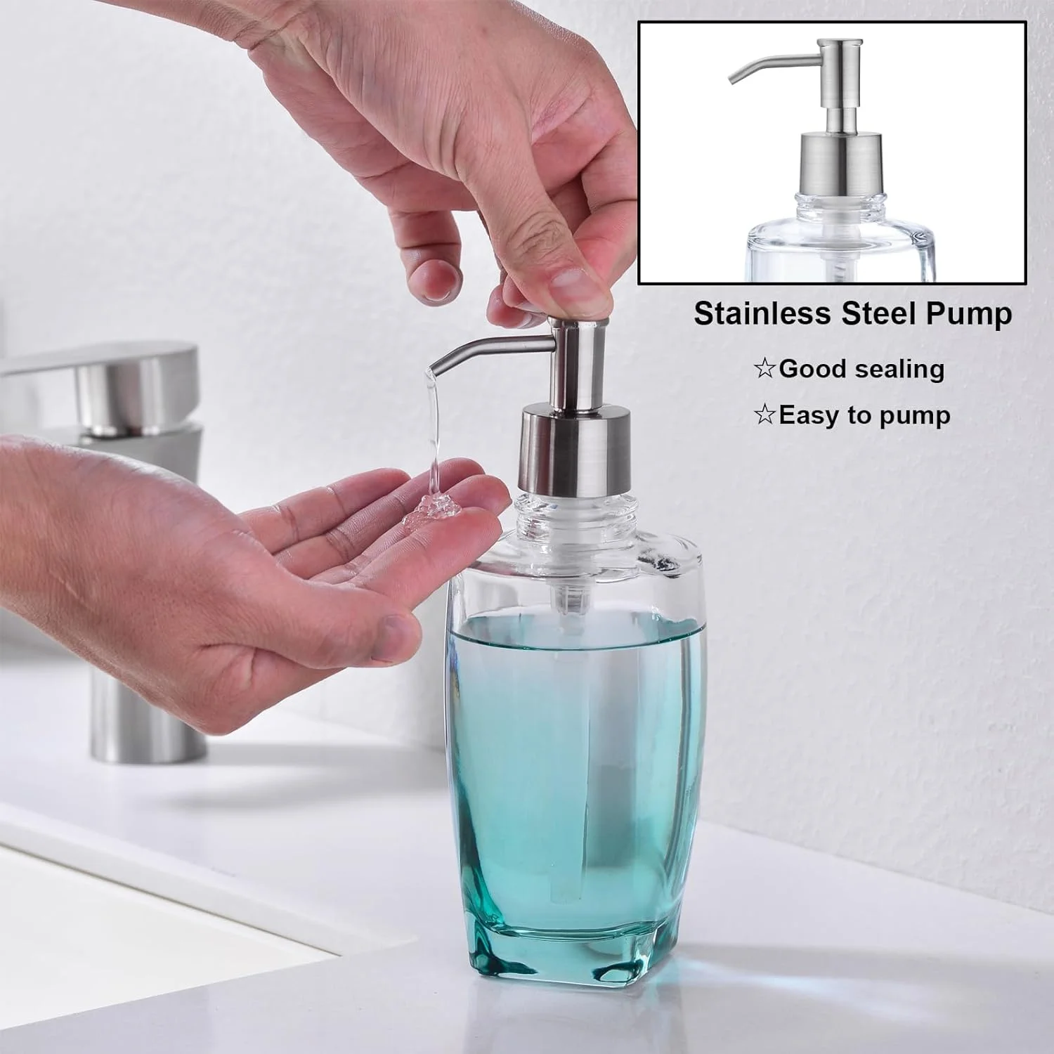 ست لوازم جانبی حمام فیروزه ای، ست لوازم جانبی حمام شیشه ای 5 تکه، ست حمام سبز شامل جا مایع صابون، جا مسواکی، لیوان، جای صابون