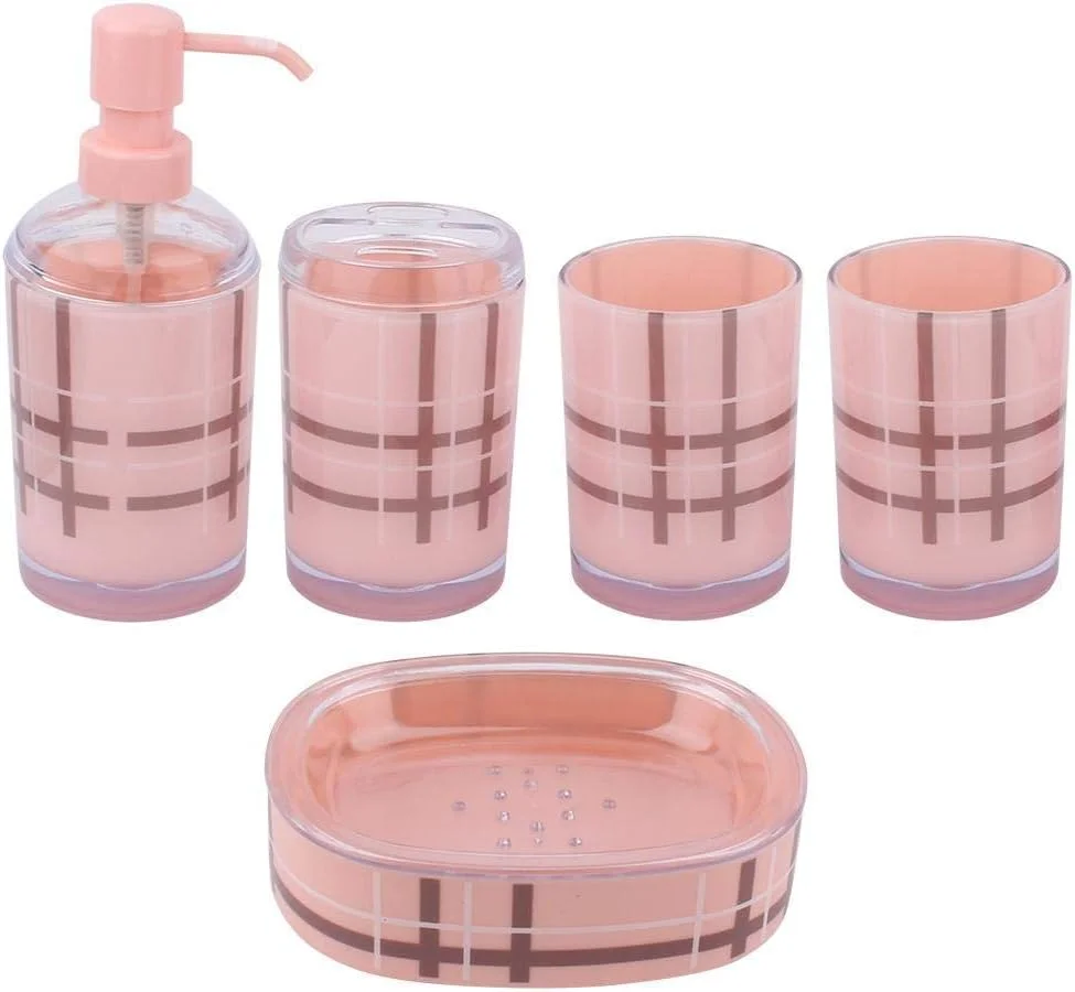 ست لوازم جانبی حمام - ست 5 تکه لوازم حمام اکریلیک، شامل جای مسواک، ظرف صابون و لیوان