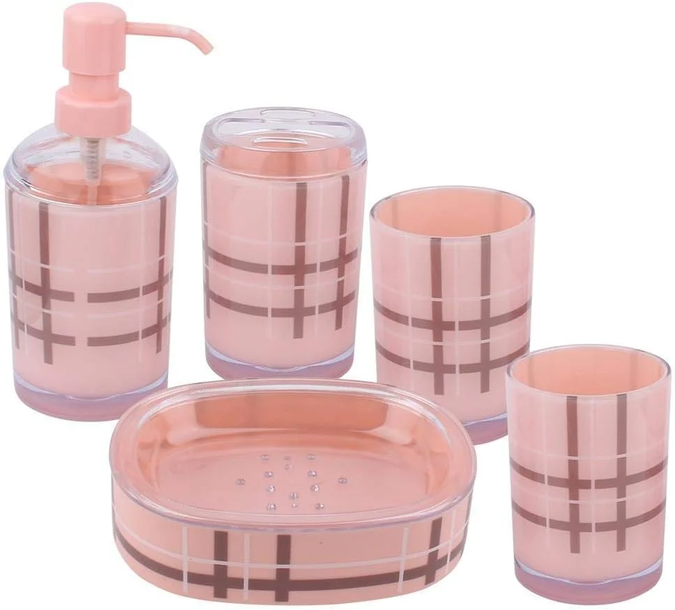 ست لوازم جانبی حمام - ست 5 تکه لوازم حمام اکریلیک، شامل جای مسواک، ظرف صابون و لیوان