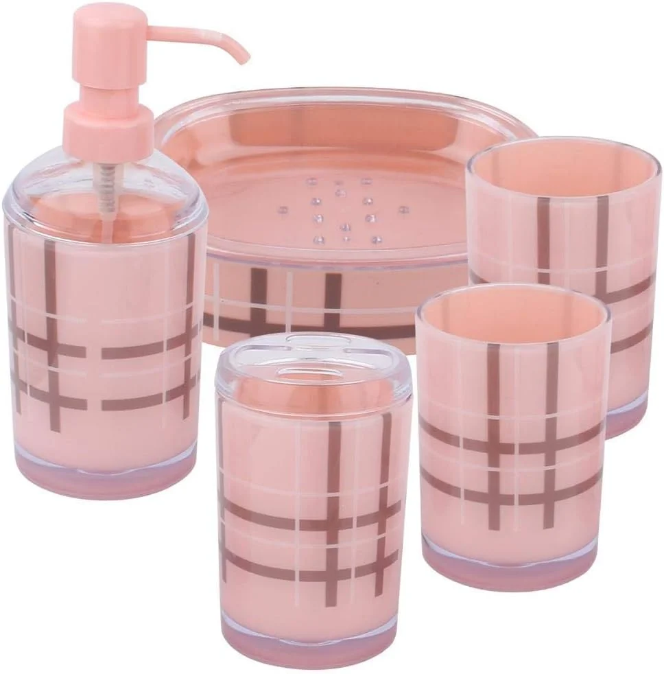 ست لوازم جانبی حمام - ست 5 تکه لوازم حمام اکریلیک، شامل جای مسواک، ظرف صابون و لیوان
