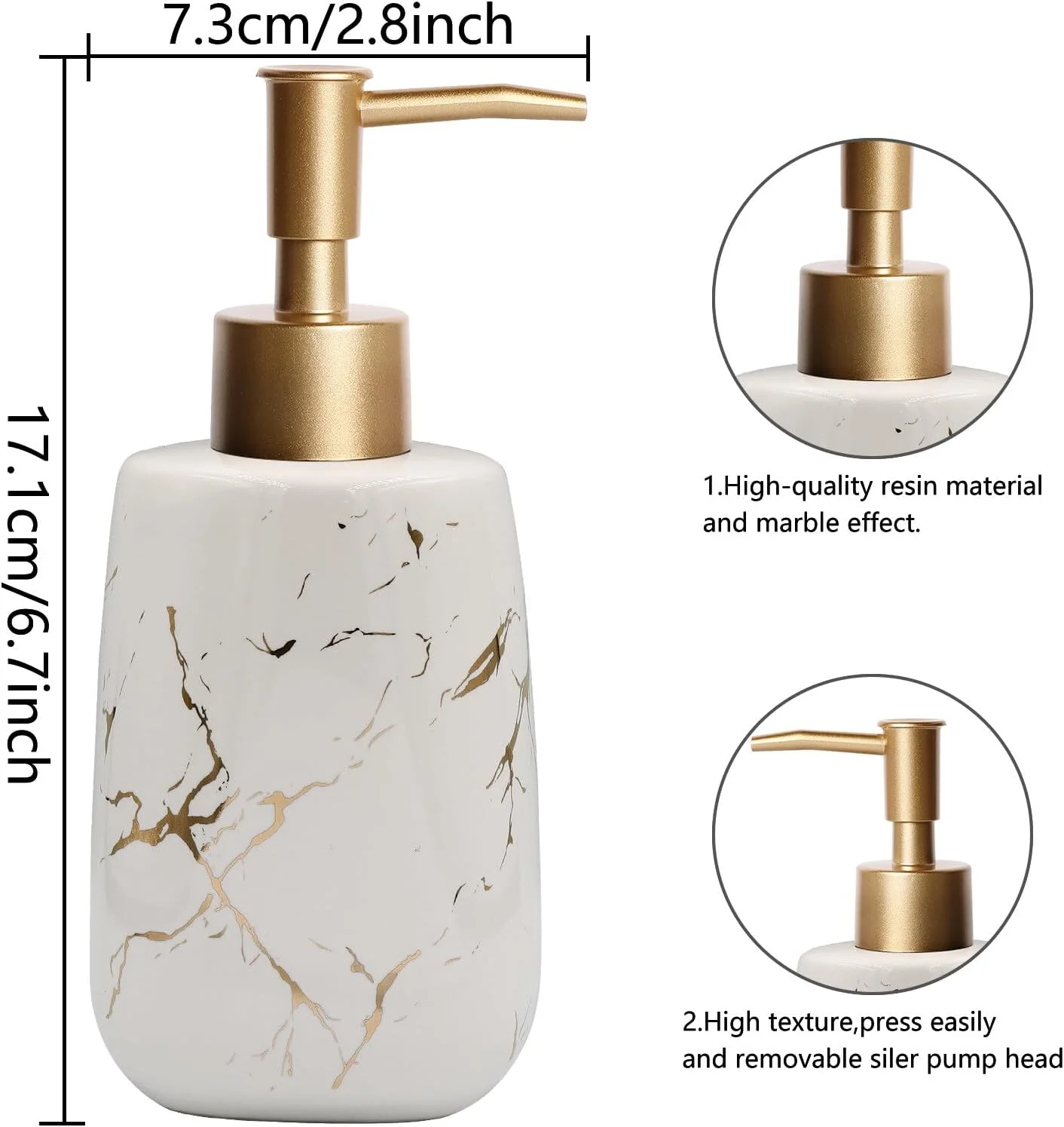 ست لوازم جانبی حمام 4 تکه سرامیکی طلایی مشکی خلاقانه شامل پمپ لوسیون، جا مسواکی، لیوان و جا صابونی (سفید سرامیکی)