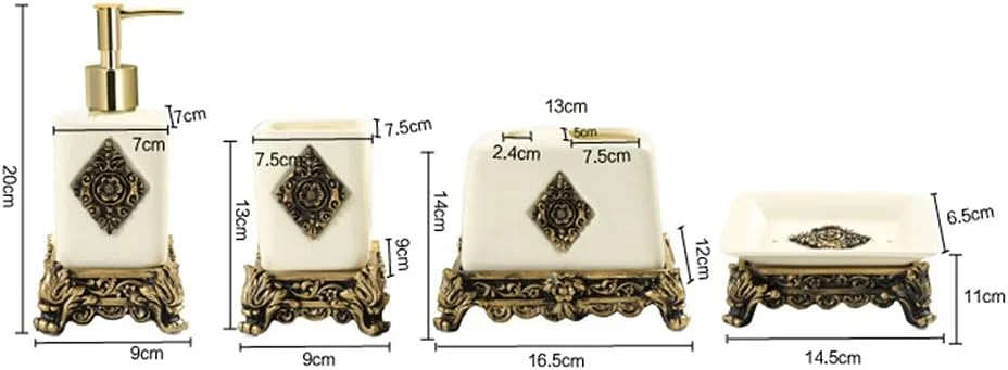 ست لوازم جانبی حمام 5 تکه سرامیکی شامل جای مایع لوسیون، جا مسواکی، جای صابون و لیوان، دکوراسیون وینتیج رومی برای منزل و هتل