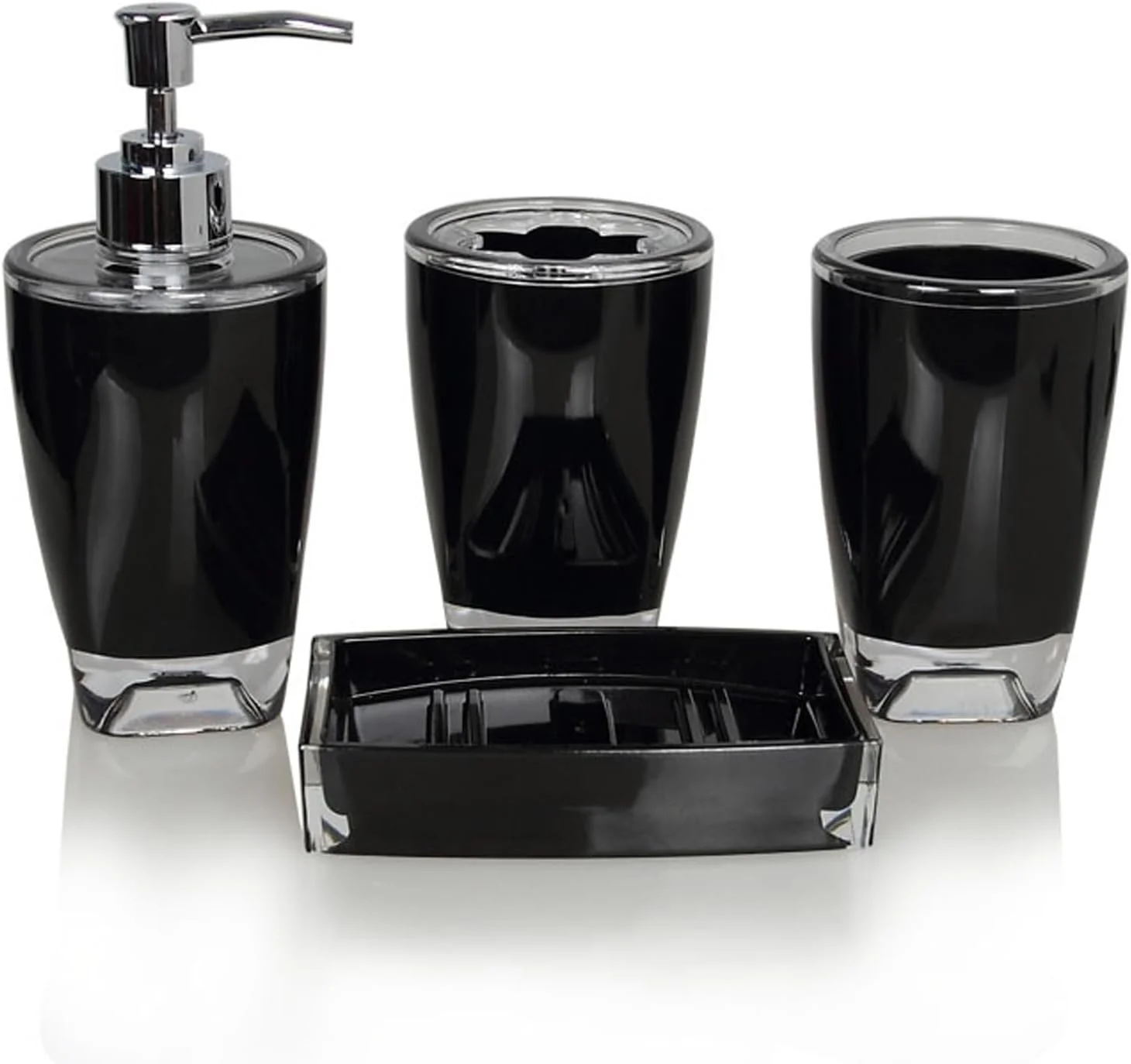 ست لوازم جانبی حمام، 4 تکه، شامل جا مایع صابون، جا مسواکی، جا صابونی و لیوان دهانشویه